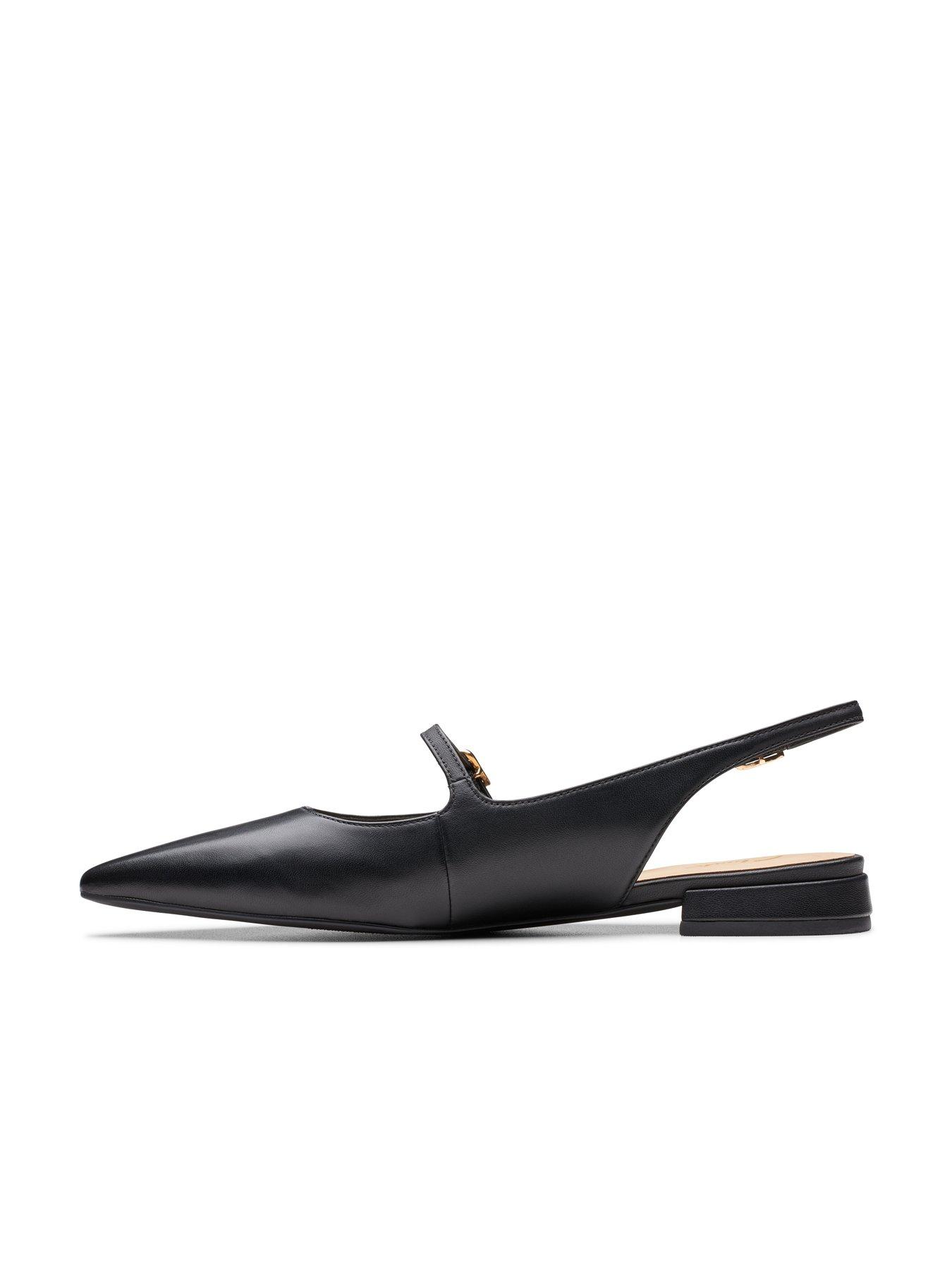 Clarks Sensa 15 Shine Sling Back Leather Pointed Ballerinas - Black ...