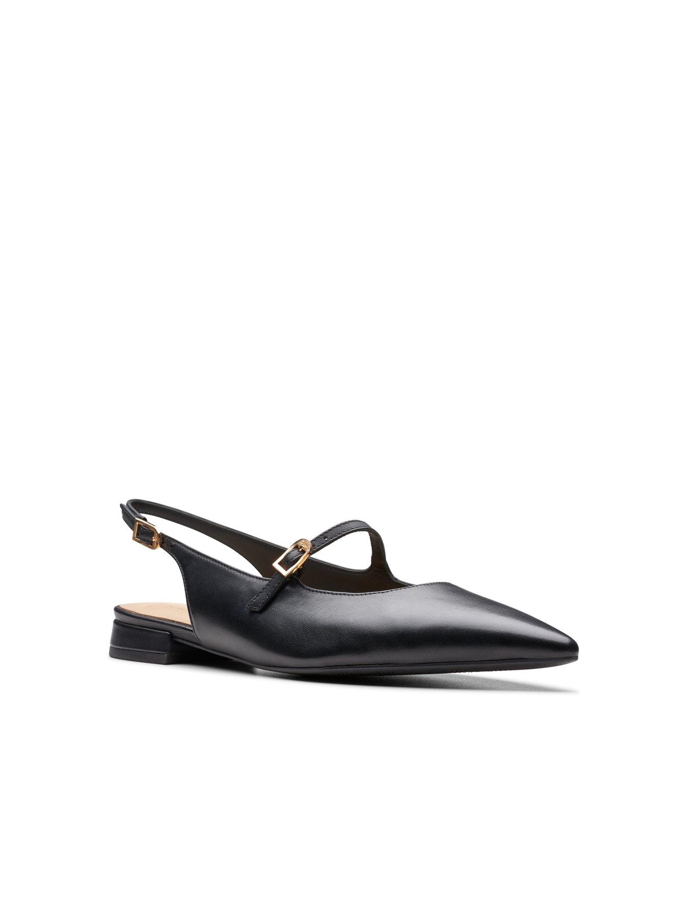 Clarks Sensa 15 Shine Sling Back Leather Pointed Ballerinas - Black ...