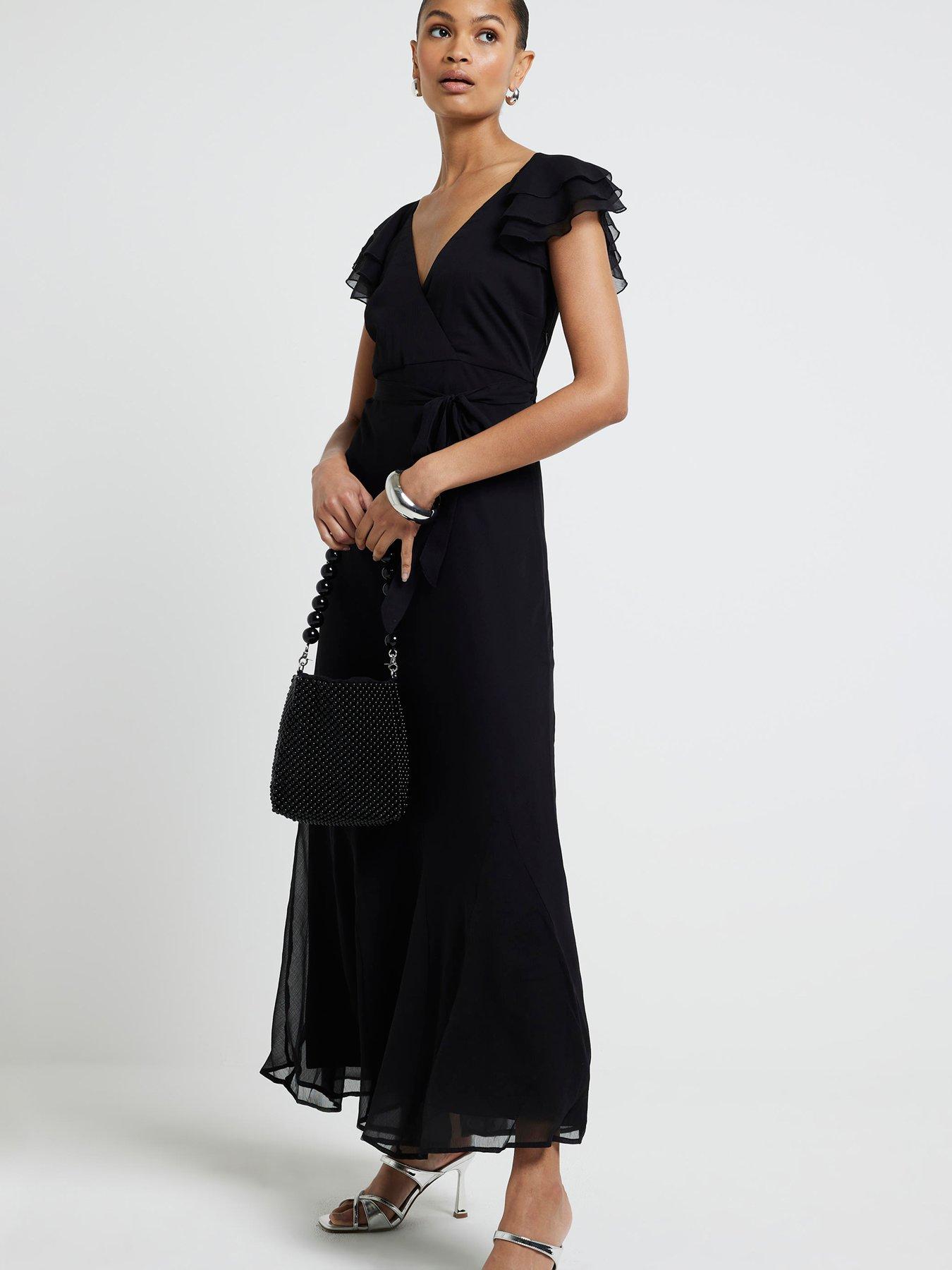 River Island Chiffon Maxi Dress - Black | Very.co.uk