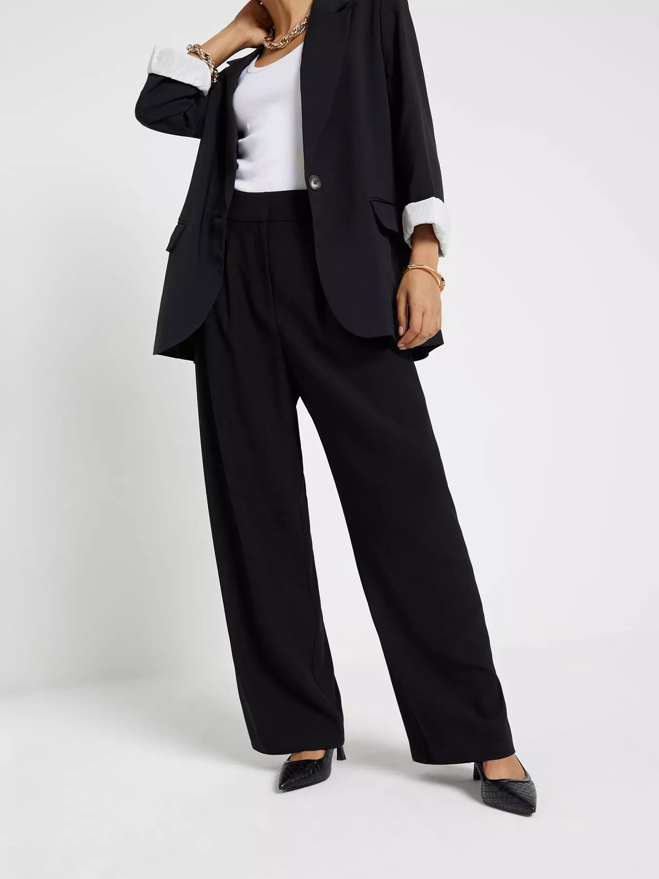 Black Wide Leg Trousers With Linen