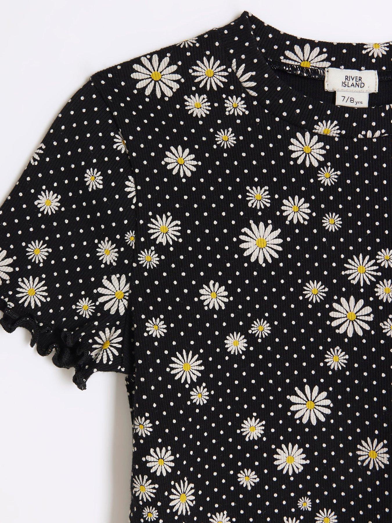 River Island Girls Floral Crop T Shirt Black Uk 2554