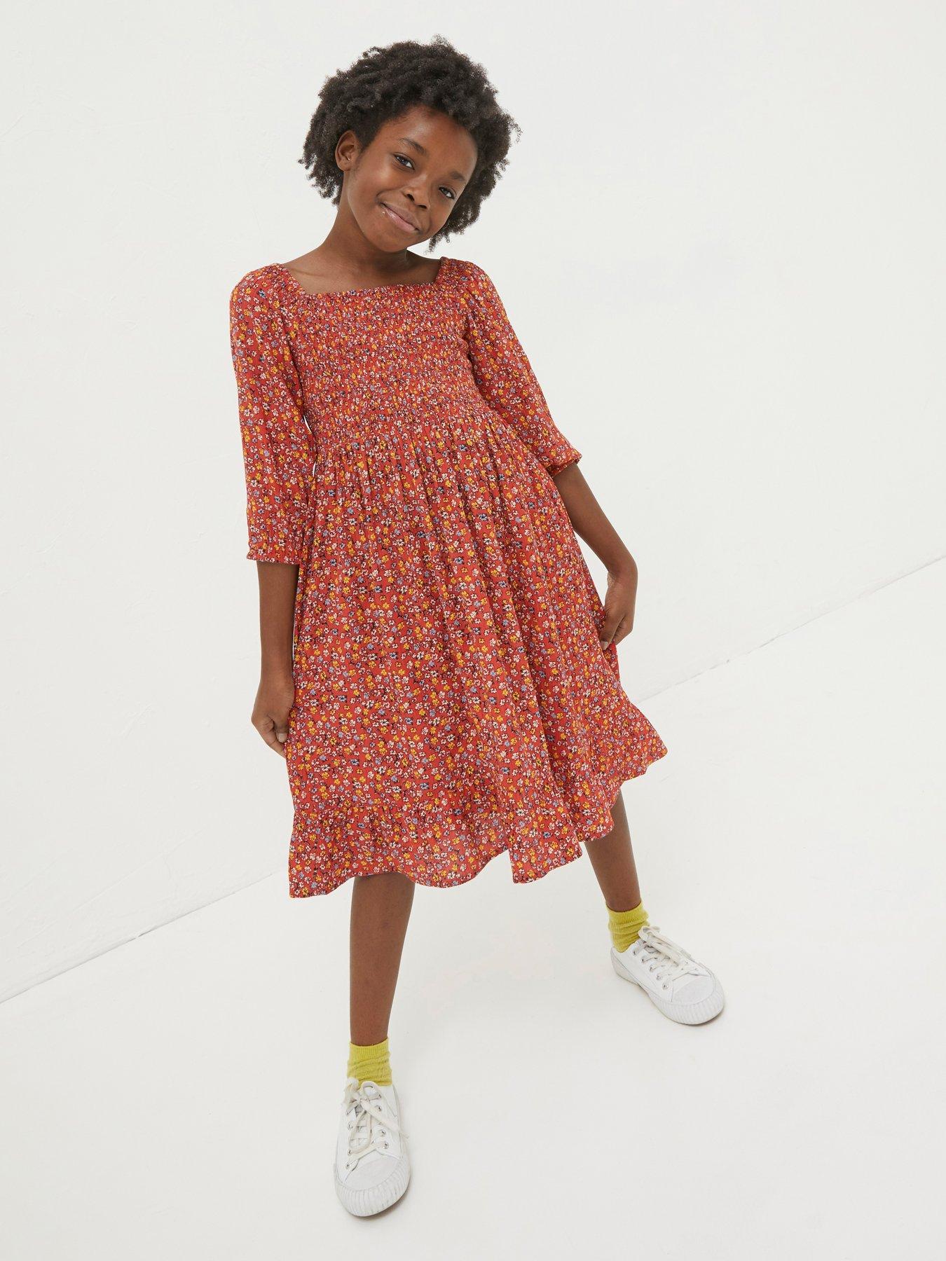 FatFace Girls Adele Floral Dress Washed Red Very