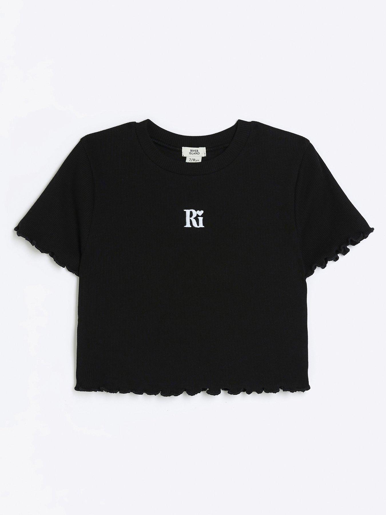 River Island Girls Embroidered Logo Crop T Shirt Black Uk 6327