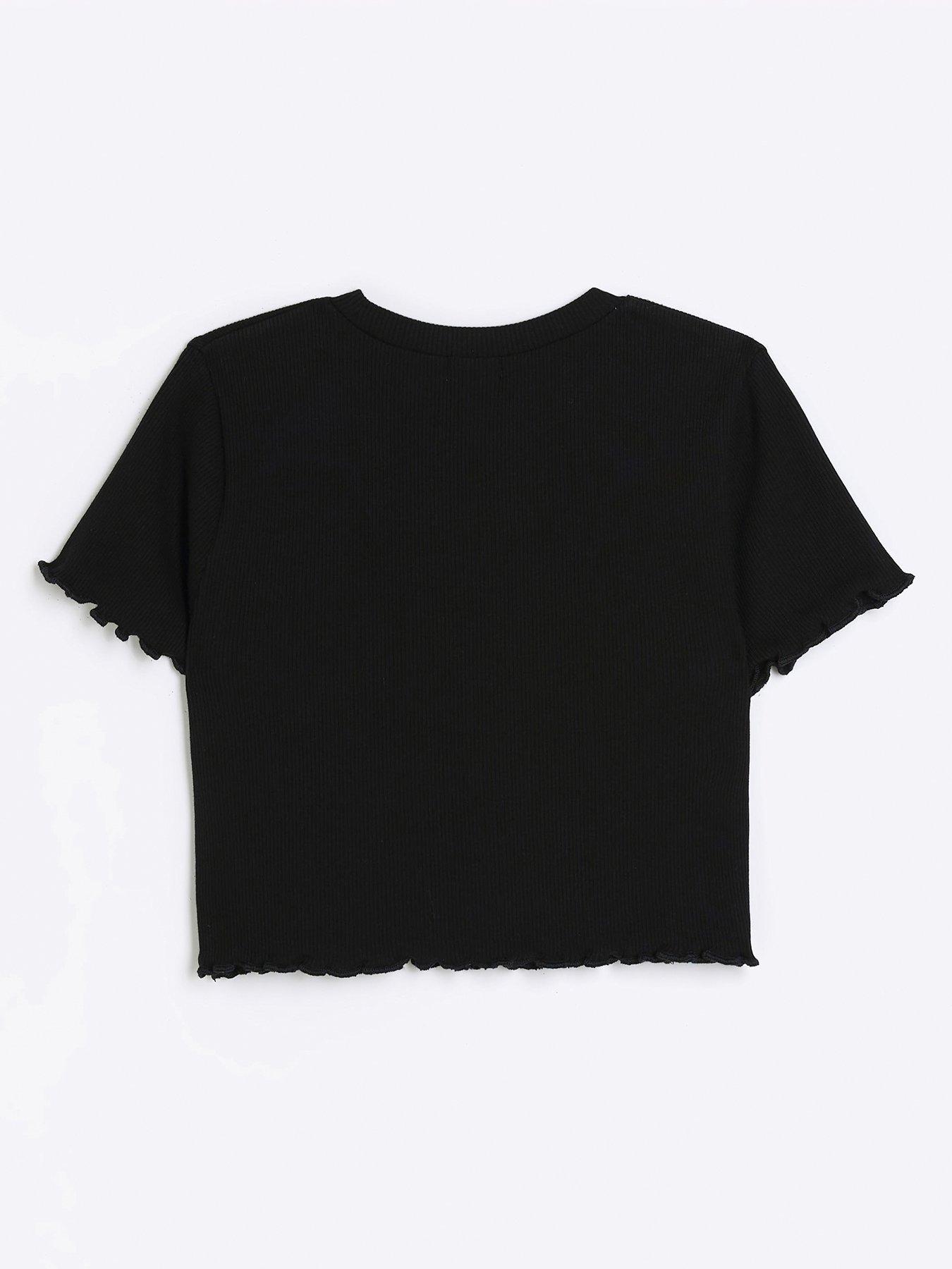 River Island Girls Embroidered Logo Crop T-shirt - Black | Very.co.uk