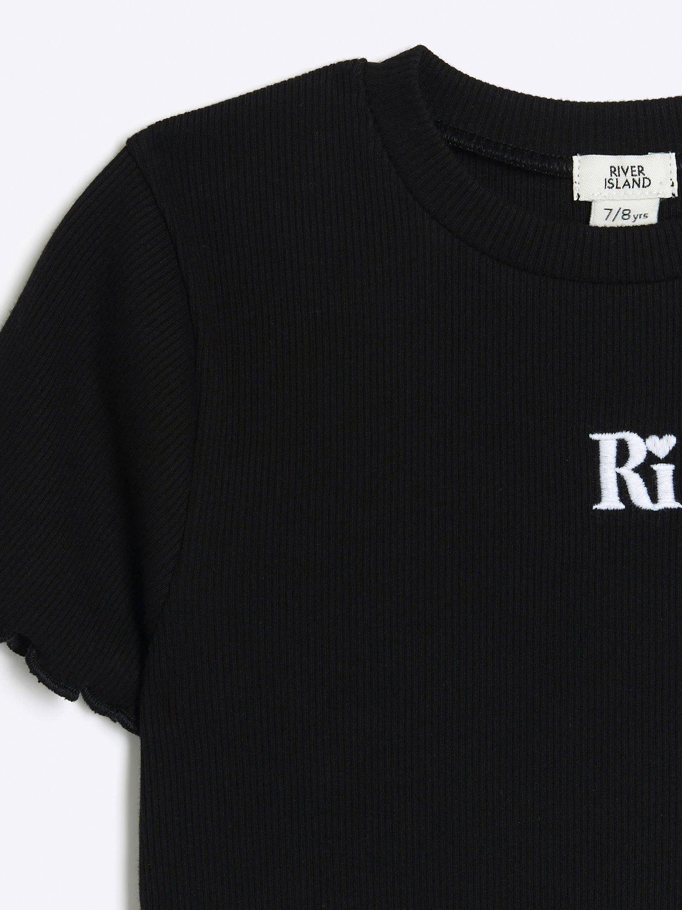 River Island Girls Embroidered Logo Crop T Shirt Black Uk 7654