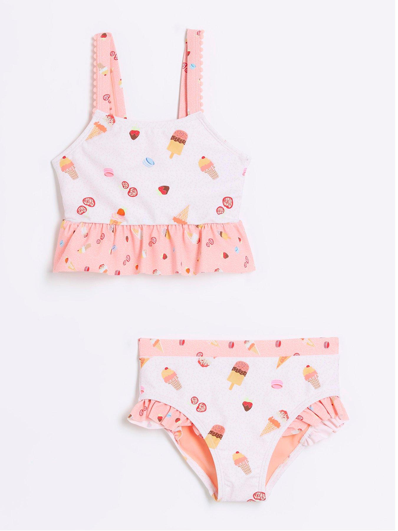 River Island Mini Mini Girls Ice Cream Frill Bikini Set - Cream | Very ...