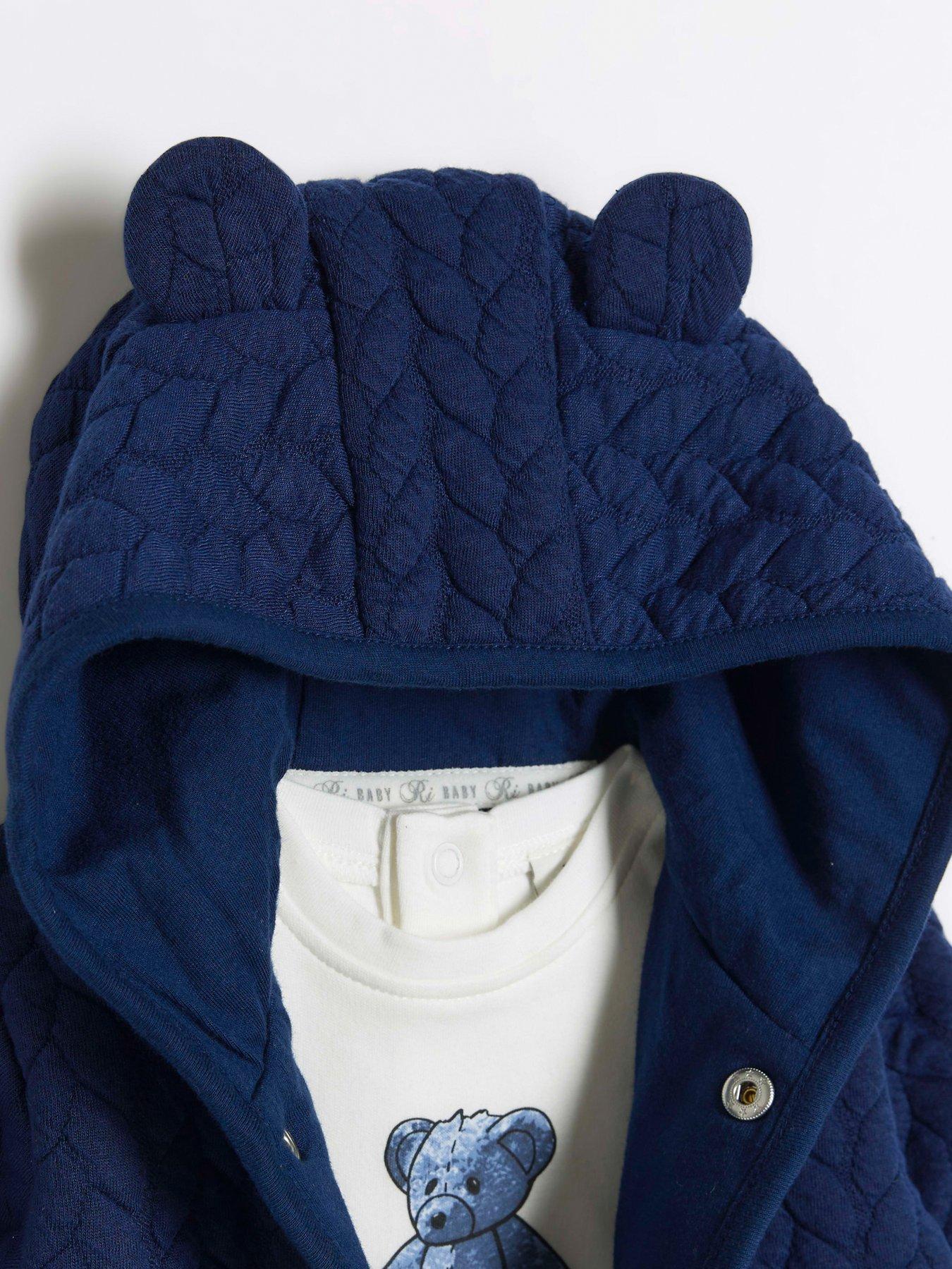 Baby Boys Nary Quilted Bear Hood Jacket Set Navy