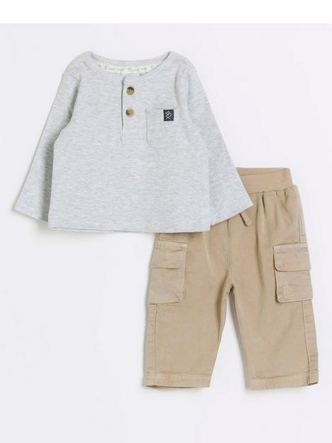 river-island-baby-baby-boys-rib-top-and-cargo-trousers-set-grey