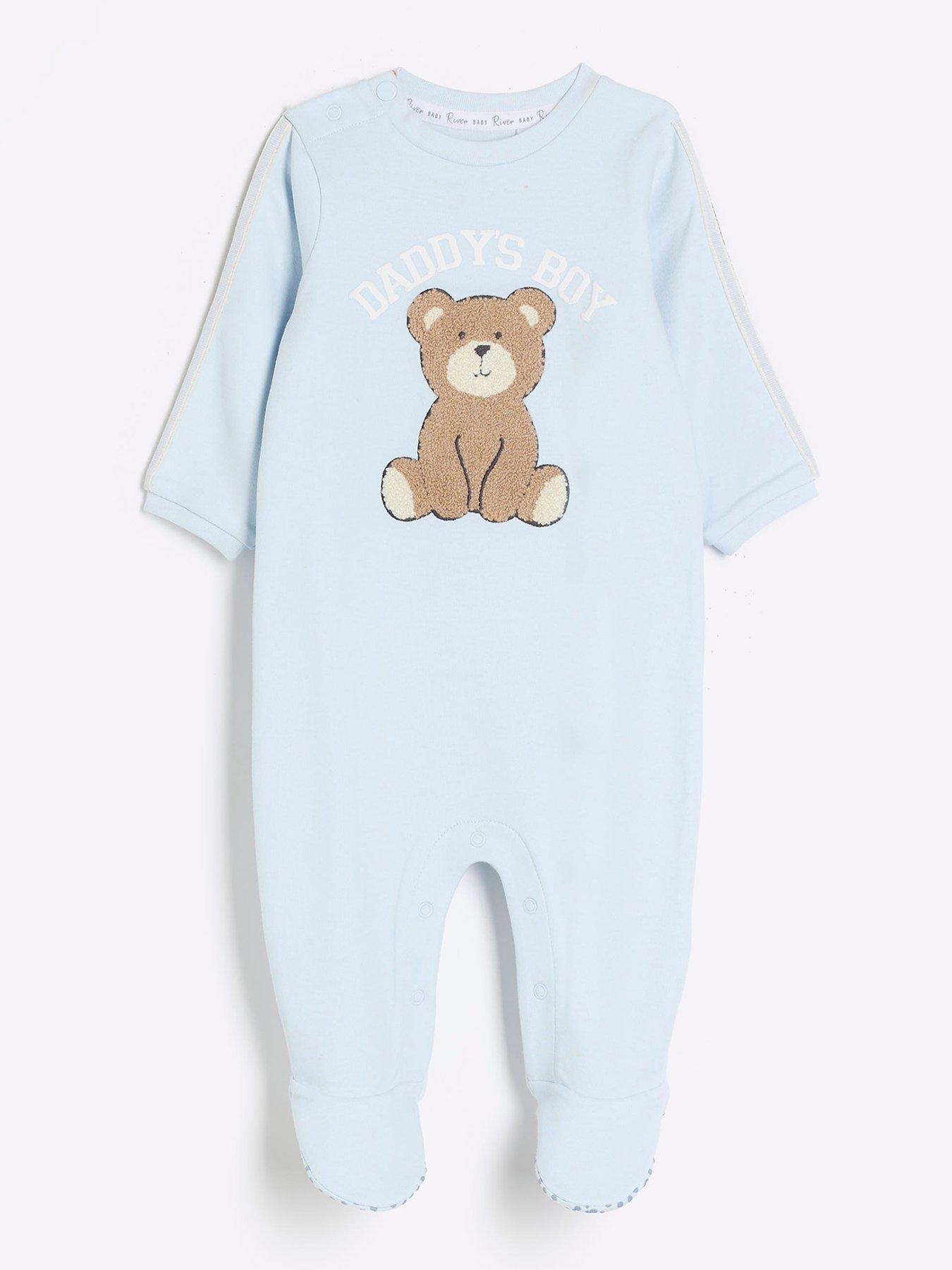River Island Baby Baby Boys Embroidered Bear All In One Blue very.co.uk