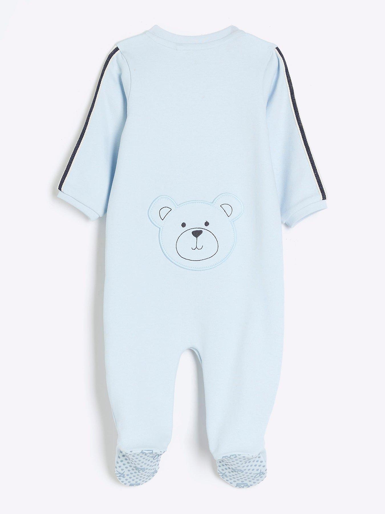 River Island Baby Baby Boys Embroidered Bear All In One - Blue | very.co.uk