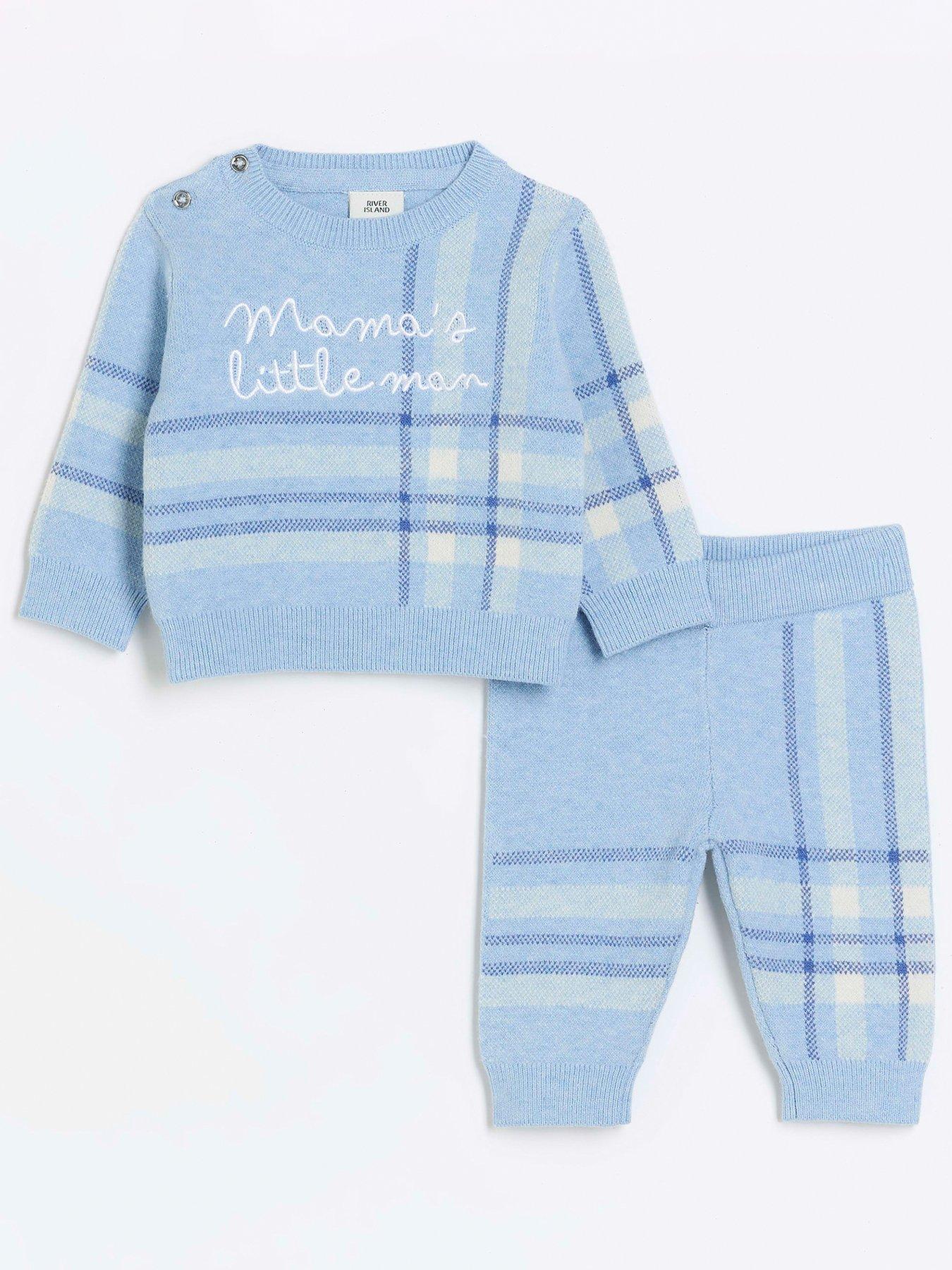 River Island Baby Baby Boys Blue Knitted Check Jumper Set Blue very