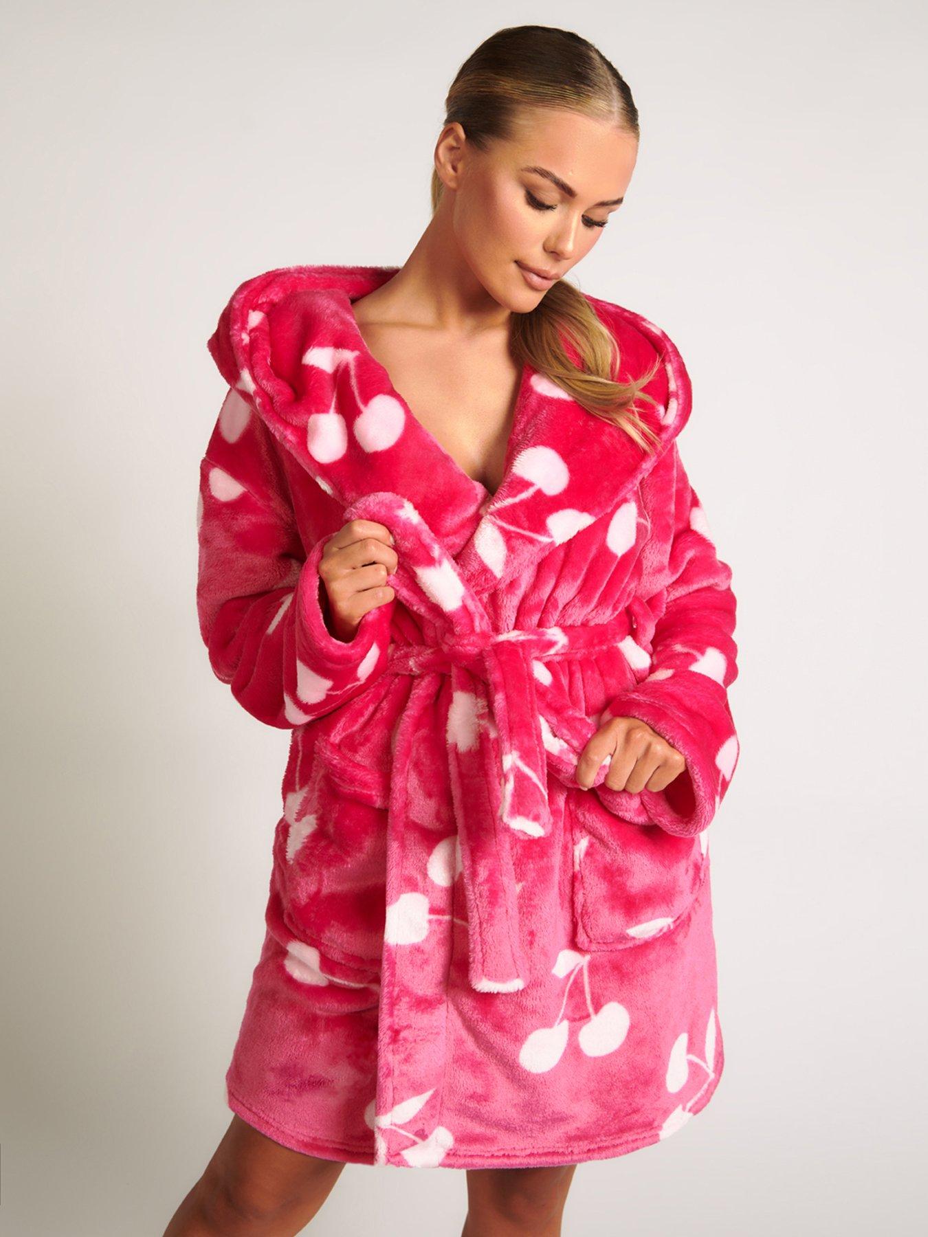 Autumn Winter Lady Sleepwear Fleece Contrast Zip Robe Nightdress
