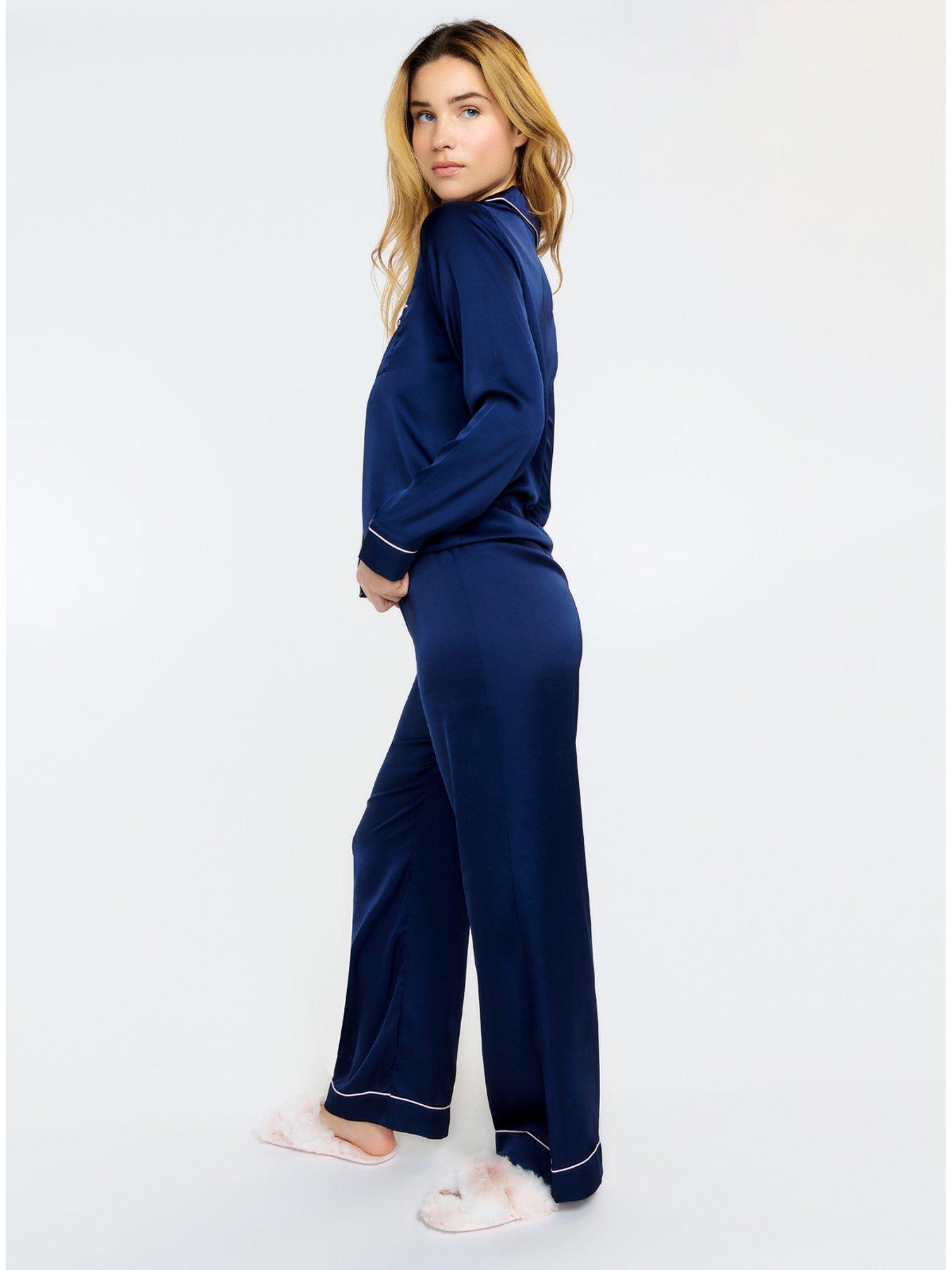 Boux Avenue Plain Piping Long Pyjama Set Navy Uk