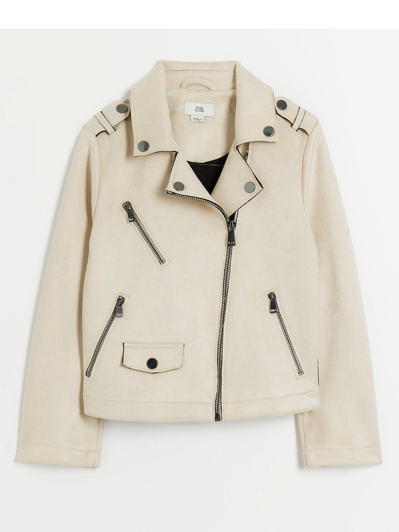 Girls Zip Up Biker Jacket Cream