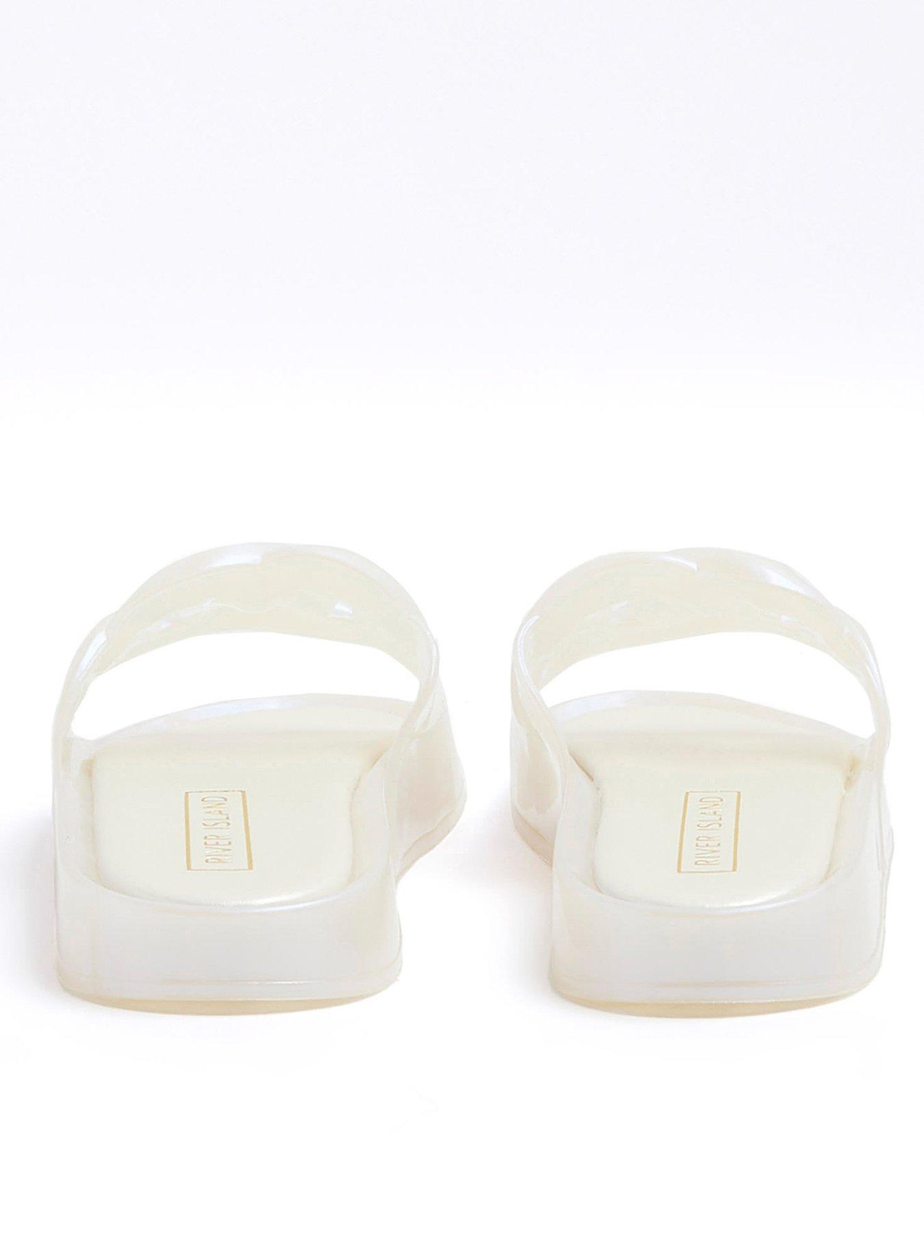 River Island Girls Pearlised Chain Sliders - White | Very.co.uk