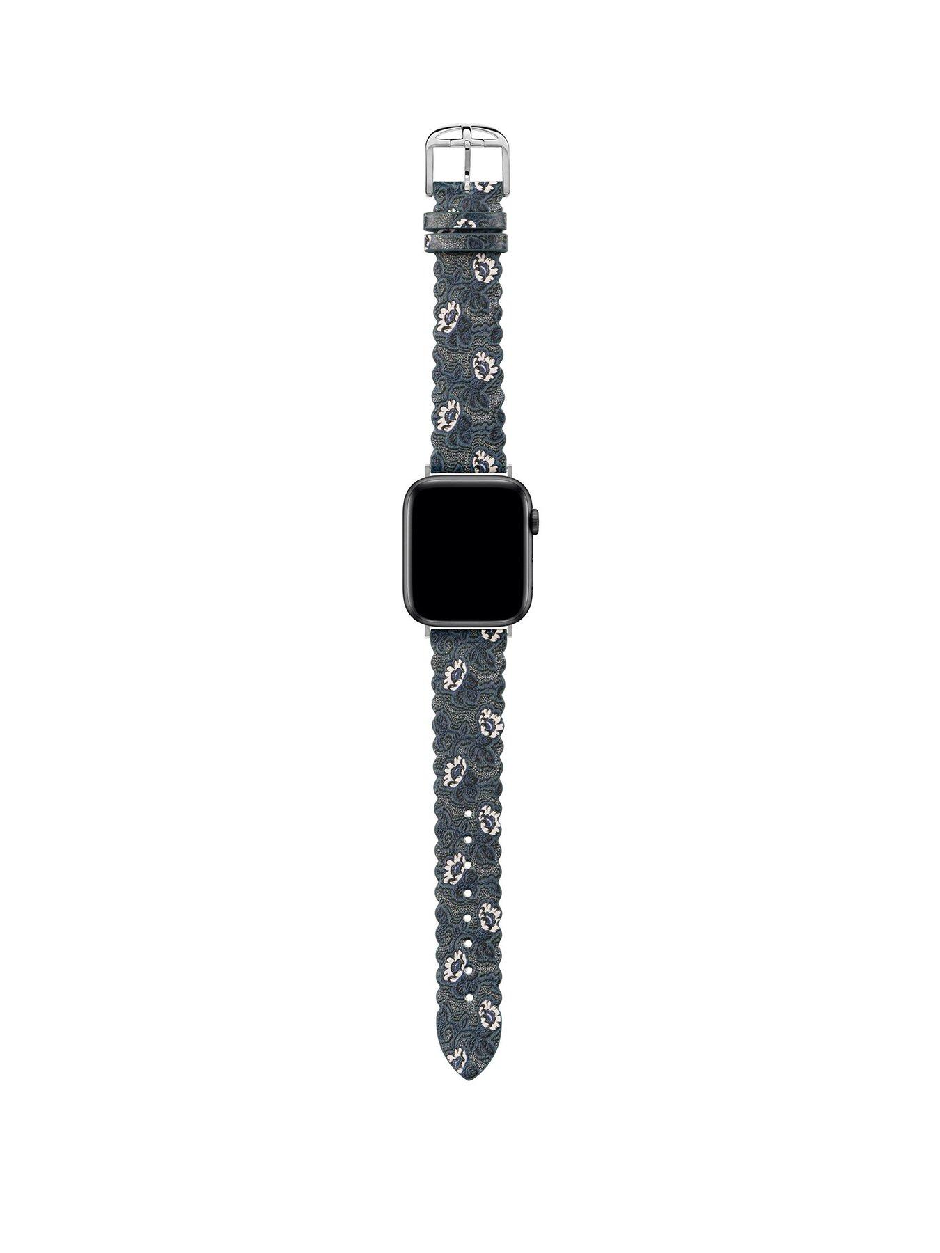 Product photograph of Ted Baker Blue Pattern Scalloped Leather Strap For Apple Watch 38 40mm from very.co.uk