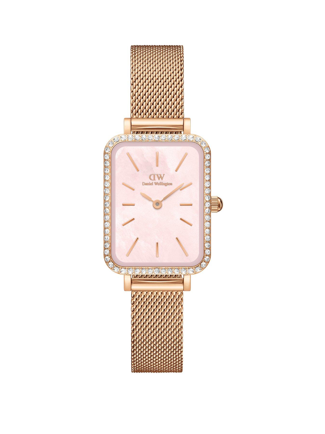 Product photograph of Daniel Wellington Quadro 20x26 Rg Mesh Pink Mop Watch from very.co.uk