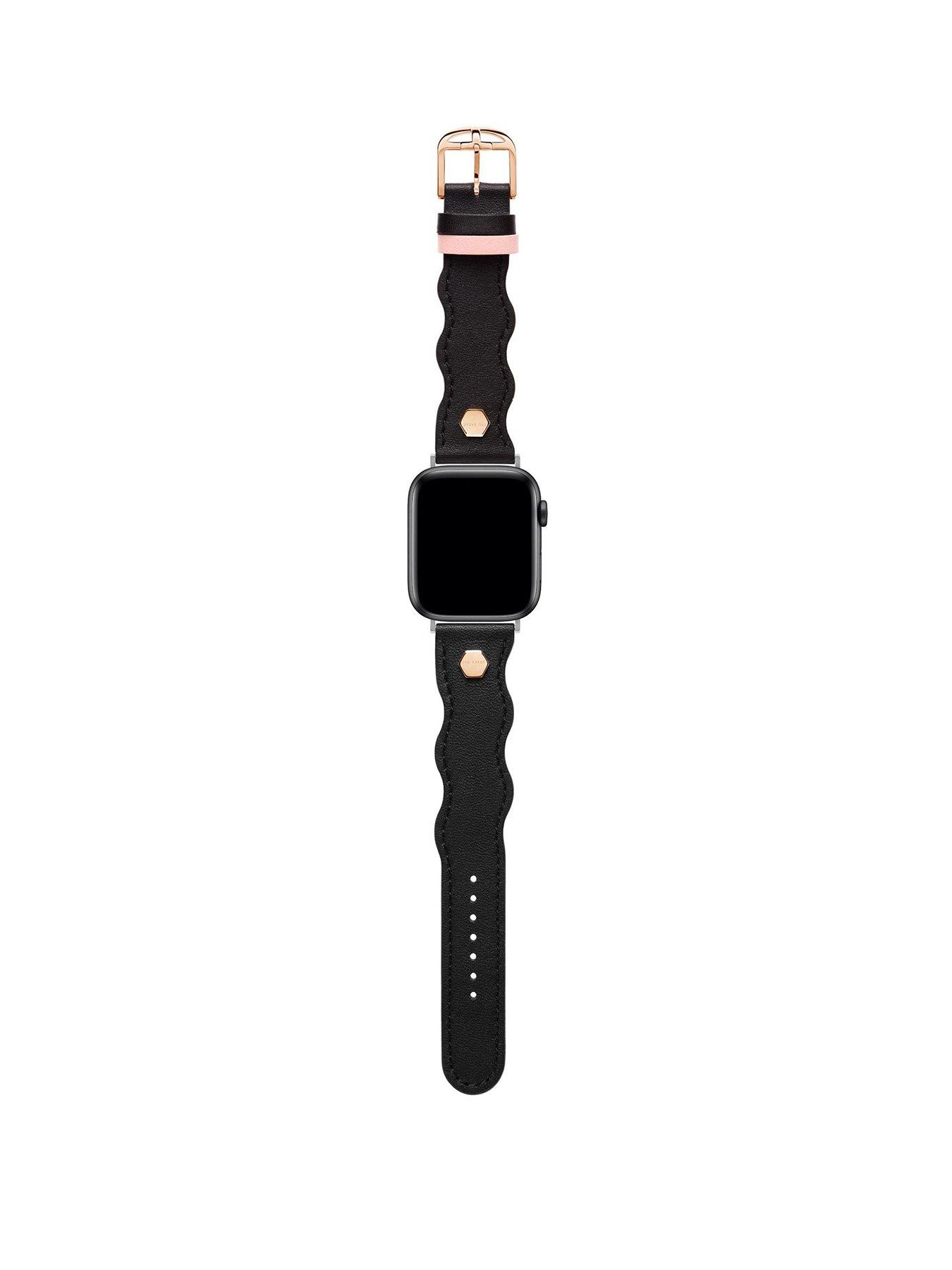 Product photograph of Ted Baker Black Wavy Leather Strap With Pink Keeper Apple Watch Strap 38 40mm from very.co.uk