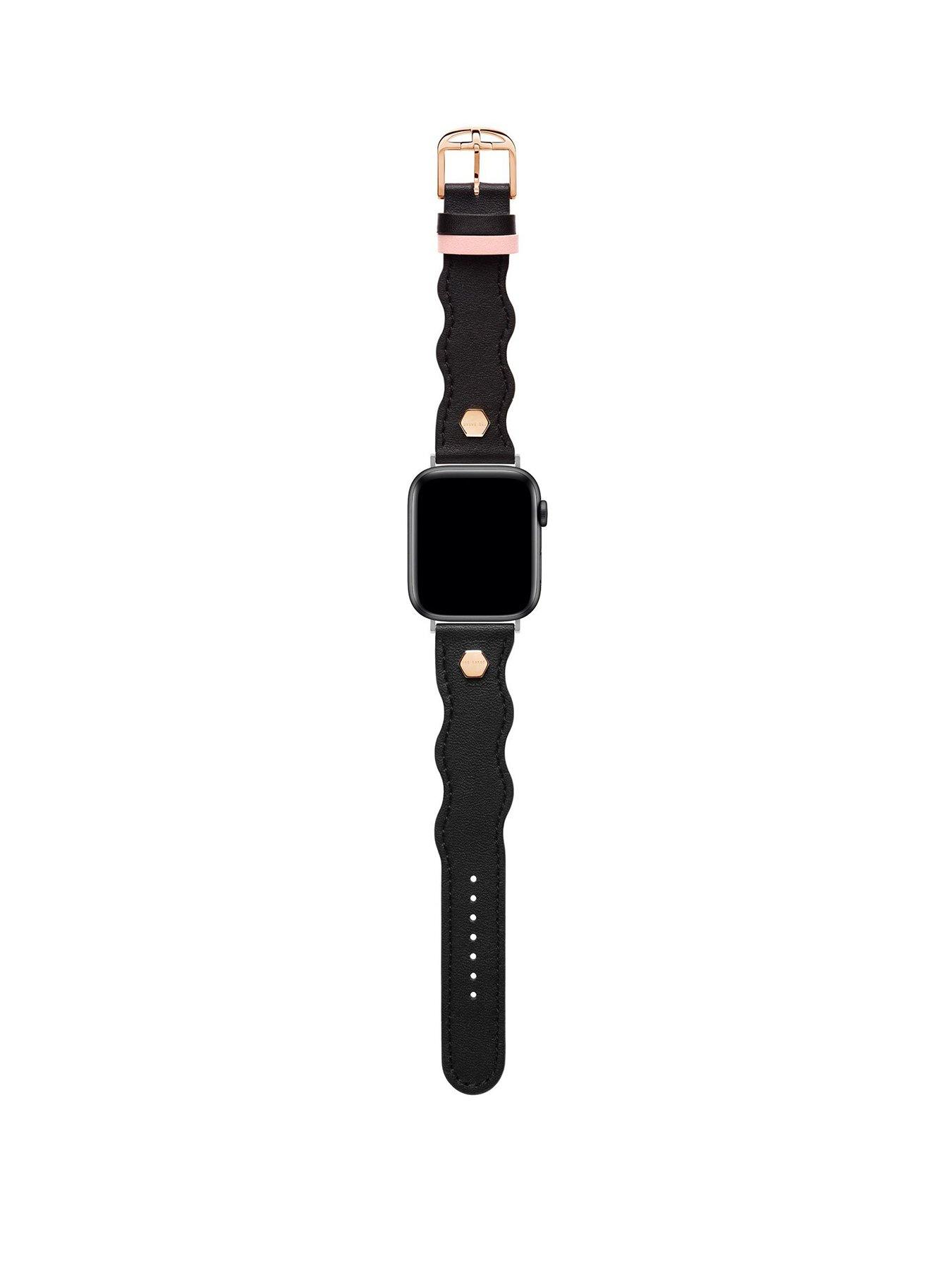 Ted Baker Black wavy leather strap with pink keeper Apple watch strap 38 40mm Very