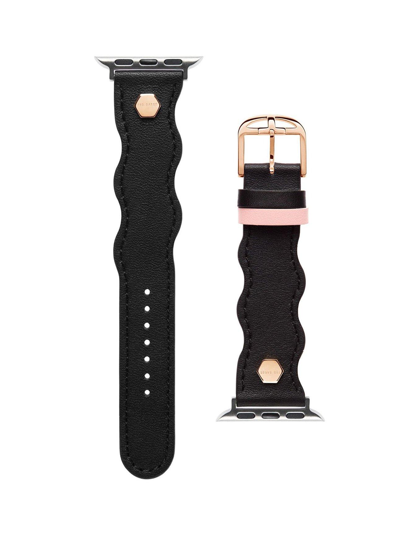 Ted Baker Black wavy leather strap with pink keeper Apple watch