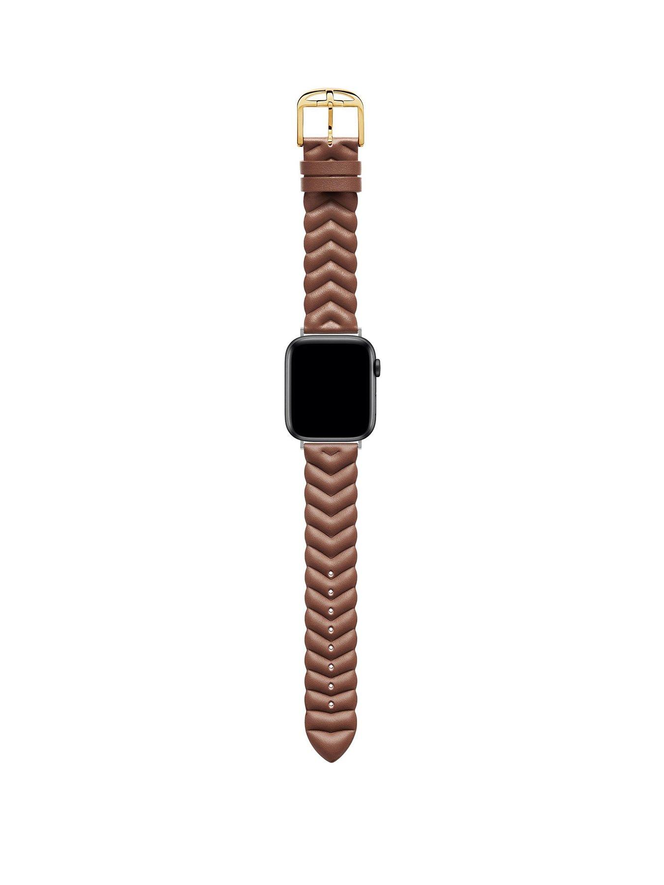 Product photograph of Ted Baker Tan Brown Chevron Leather Apple Watch Strap 38 40mm from very.co.uk