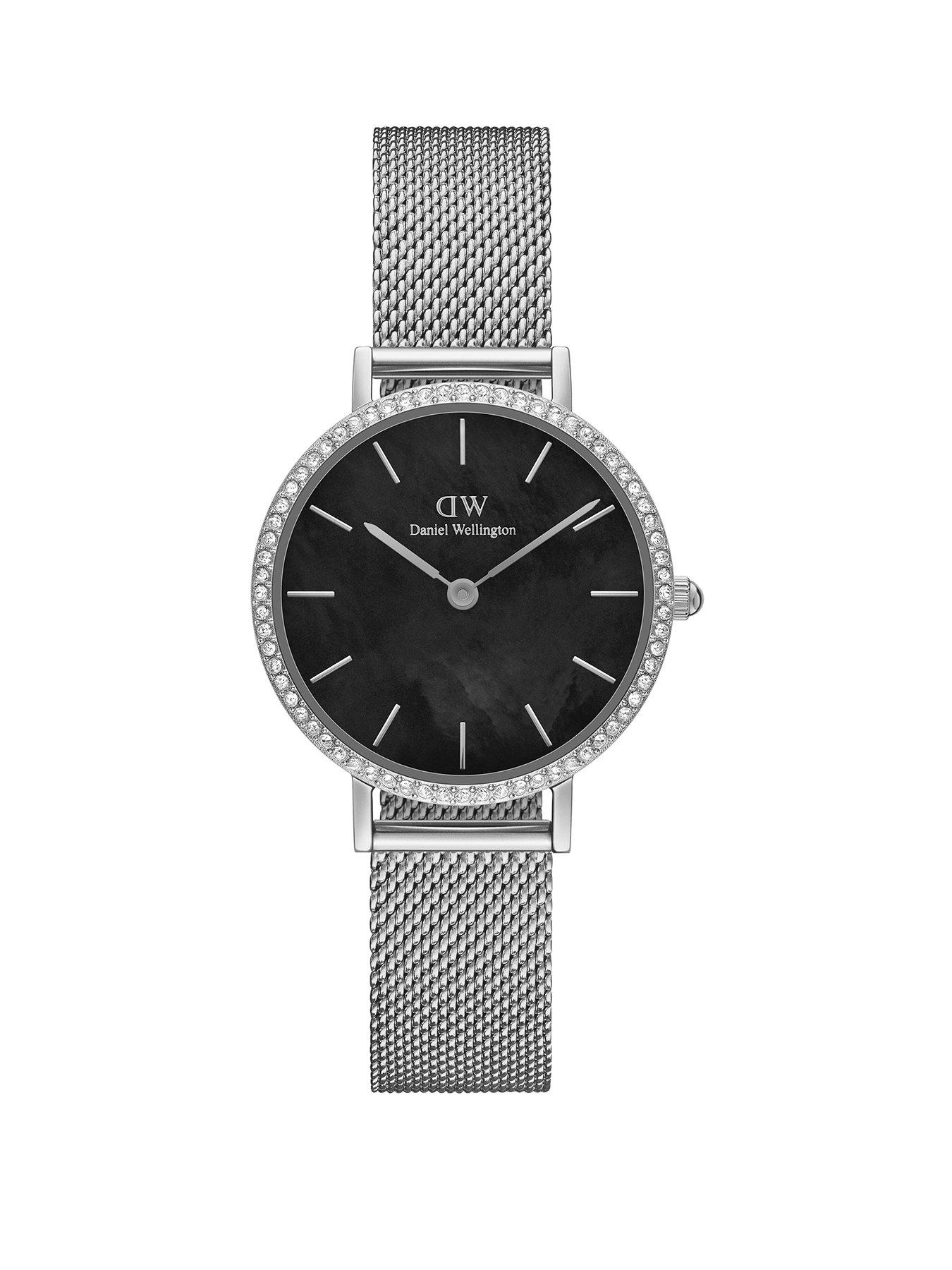 Product photograph of Daniel Wellington Petite 28 S Mesh Black Mop Watch from very.co.uk