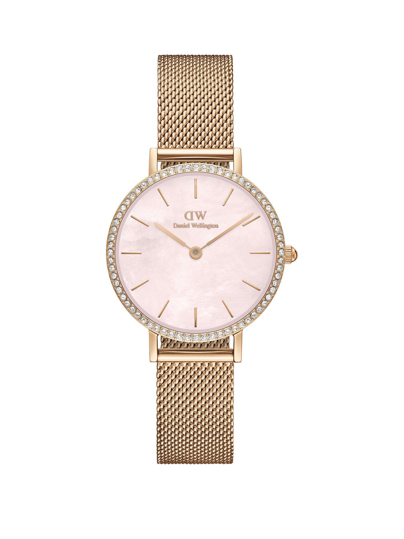 Product photograph of Daniel Wellington Petite 28 Rg Mesh Pink Mop Watch from very.co.uk