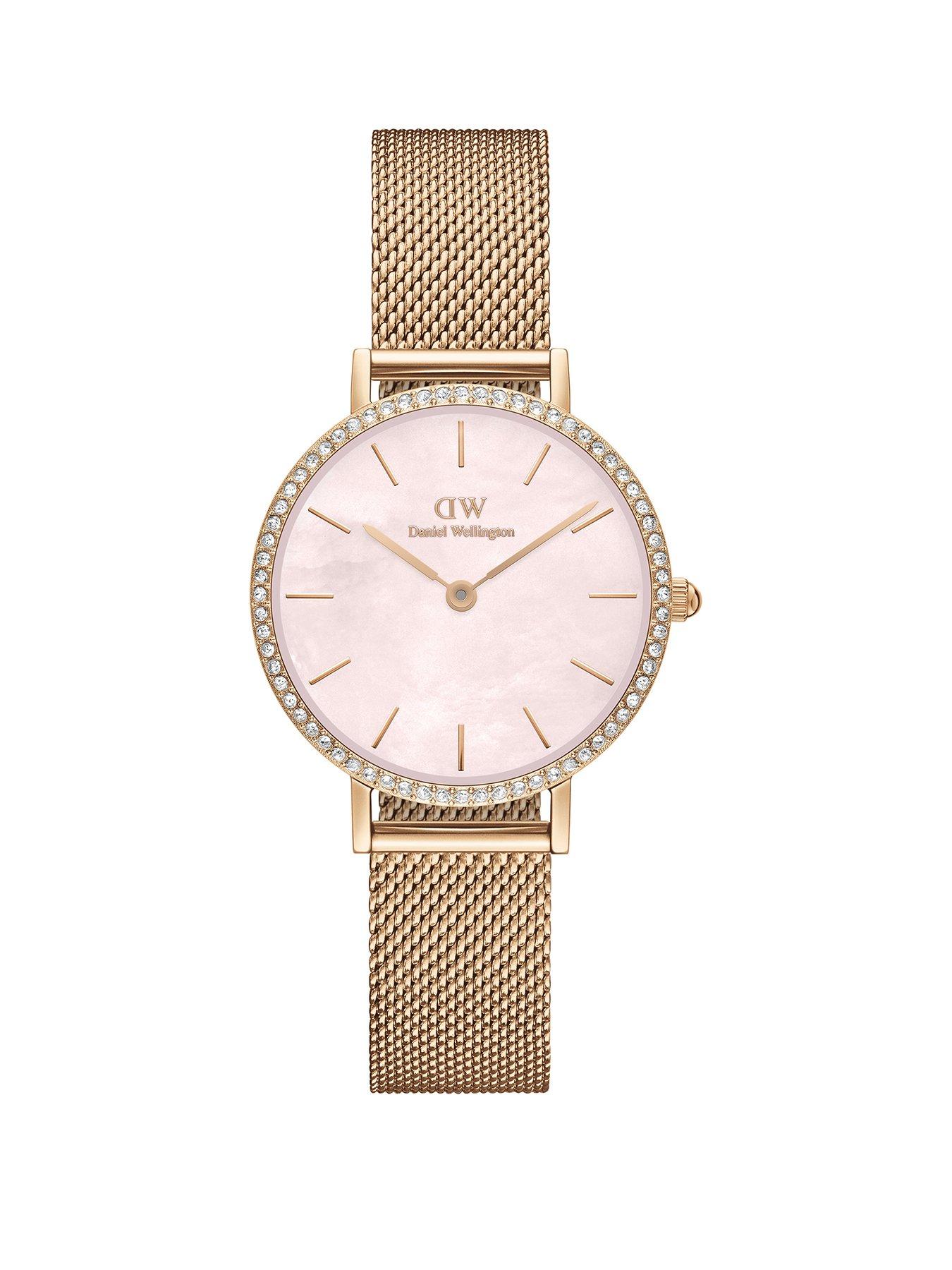 Daniel Wellington Petite 28 RG mesh pink MOP watch very