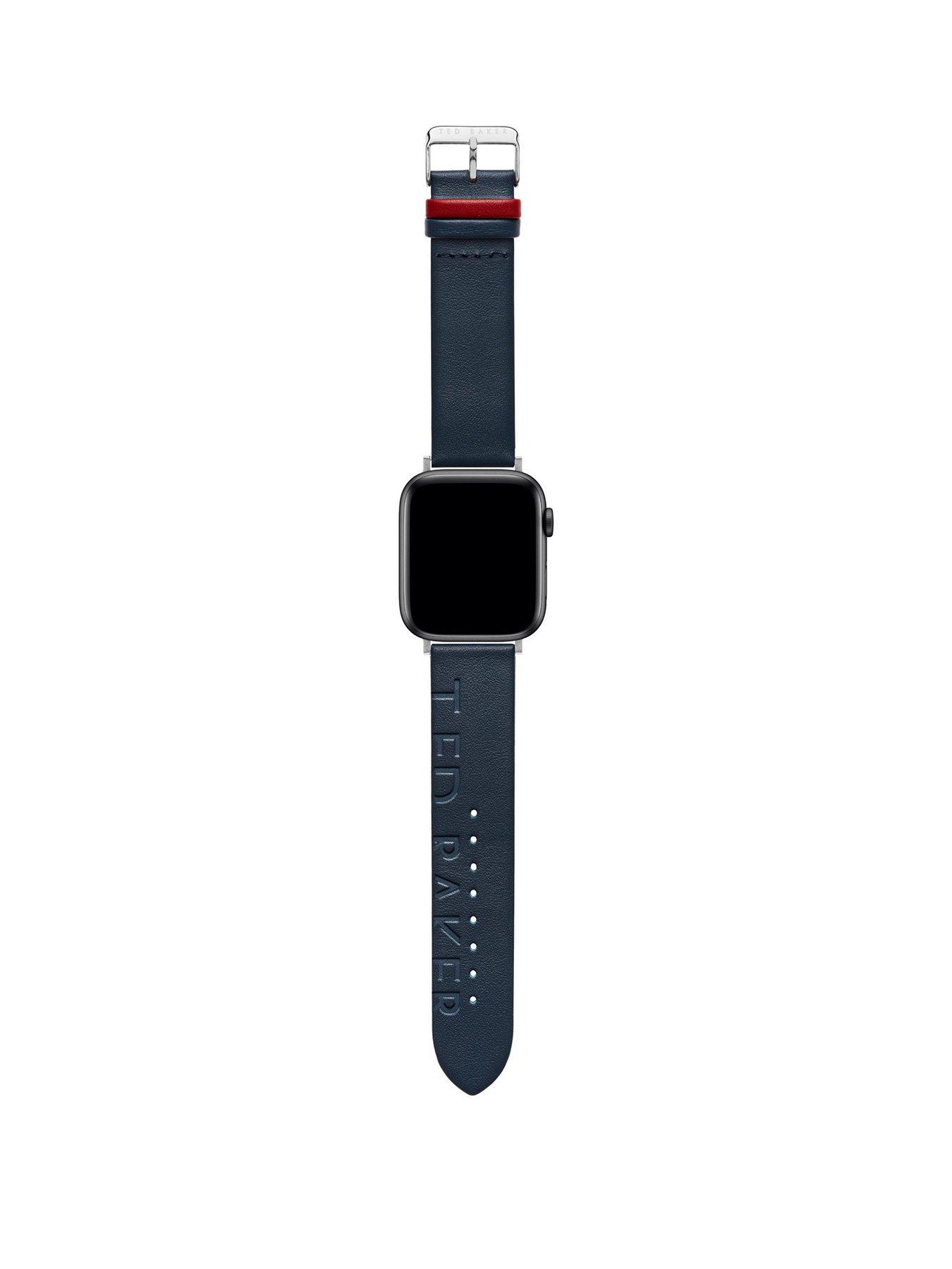 Product photograph of Ted Baker Blue Logo-engraved Leather Strap For Apple Watch 42 44mm from very.co.uk