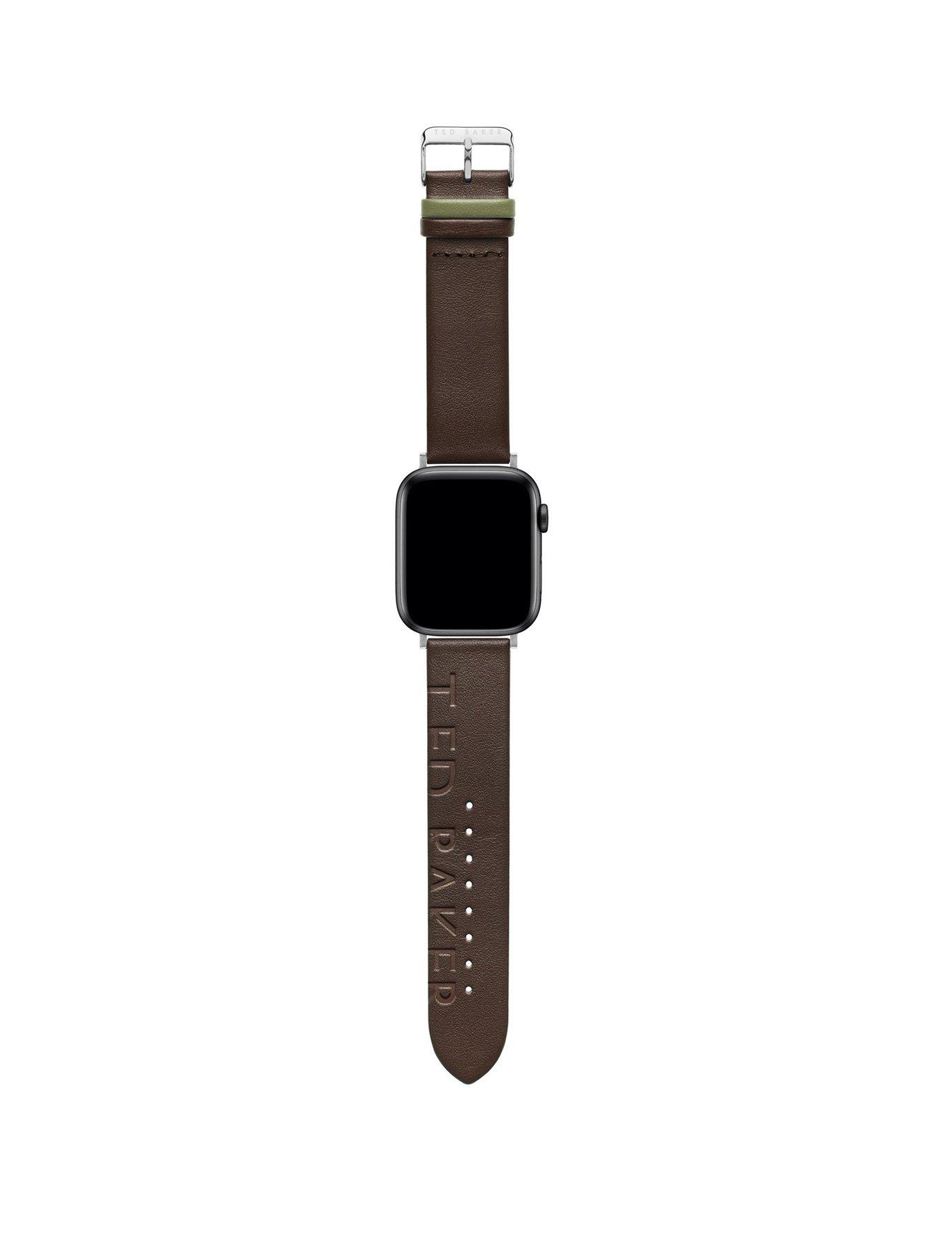 Product photograph of Ted Baker Brown Engraved Leather Strap For Apple Watch 42 44mm from very.co.uk