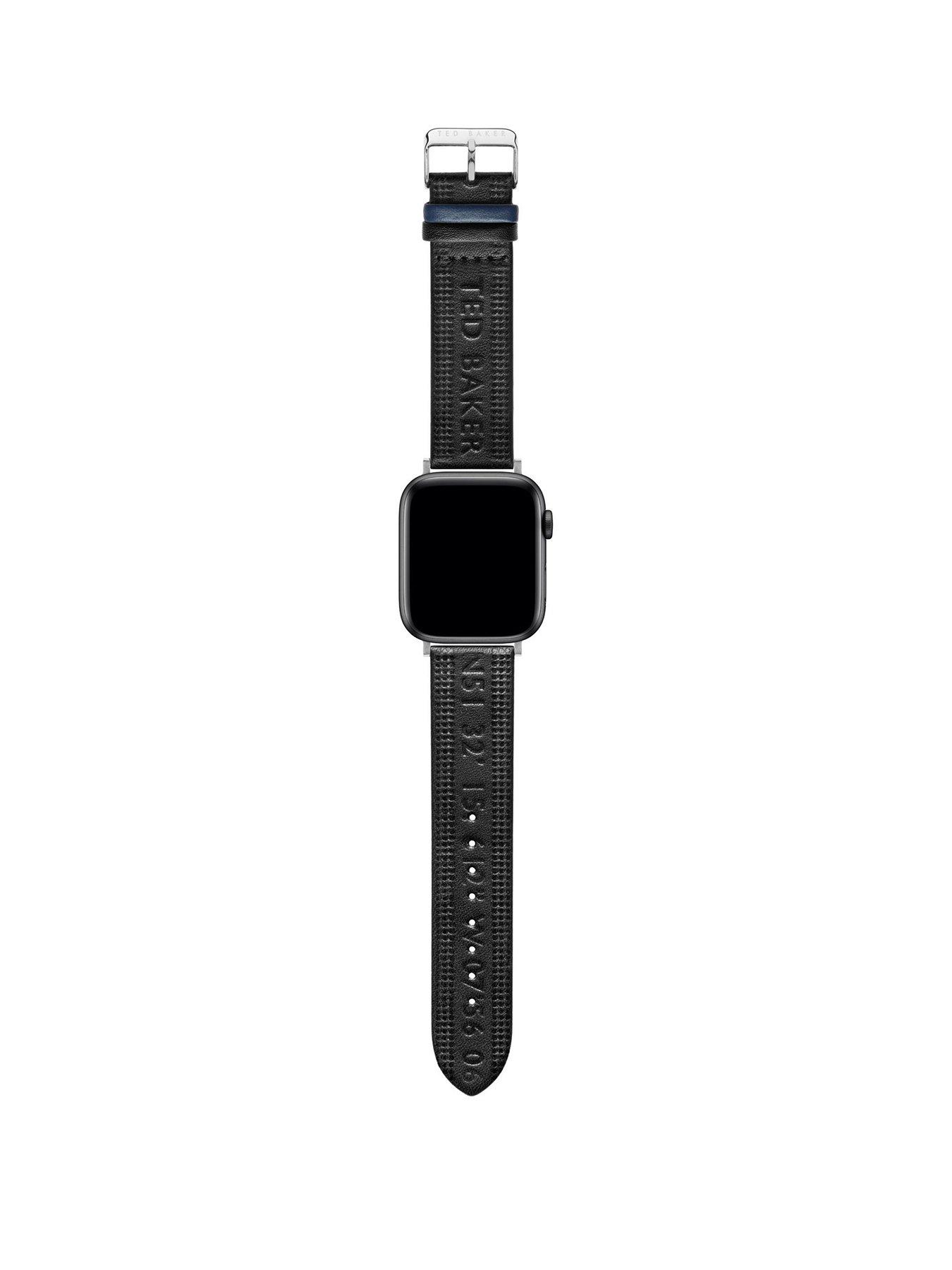 Product photograph of Ted Baker Black Leather Strap For Apple Watch 42 44mm from very.co.uk