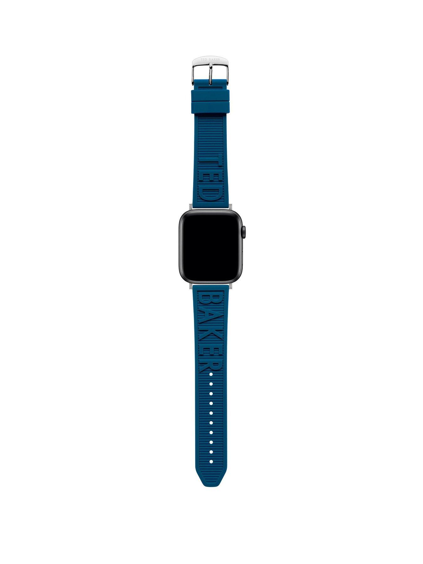 Product photograph of Ted Baker Blue Silicone Embossed Logo Strap For Apple Watch 42 44mm from very.co.uk