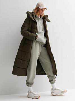 new look khaki hooded longline puffer coat