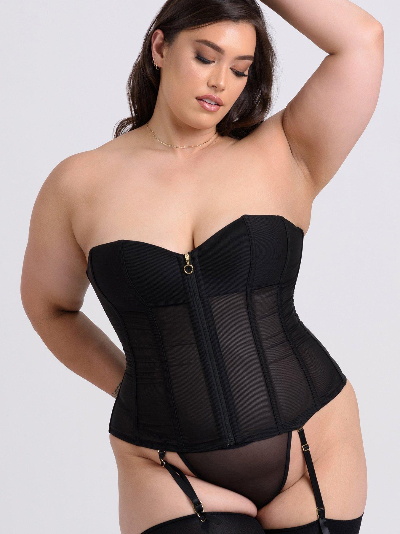 Image 5 of 6 of Lovehoney Plus Size Secret Silhouette Black Steel-Boned Long Sleeve Corset - Black
