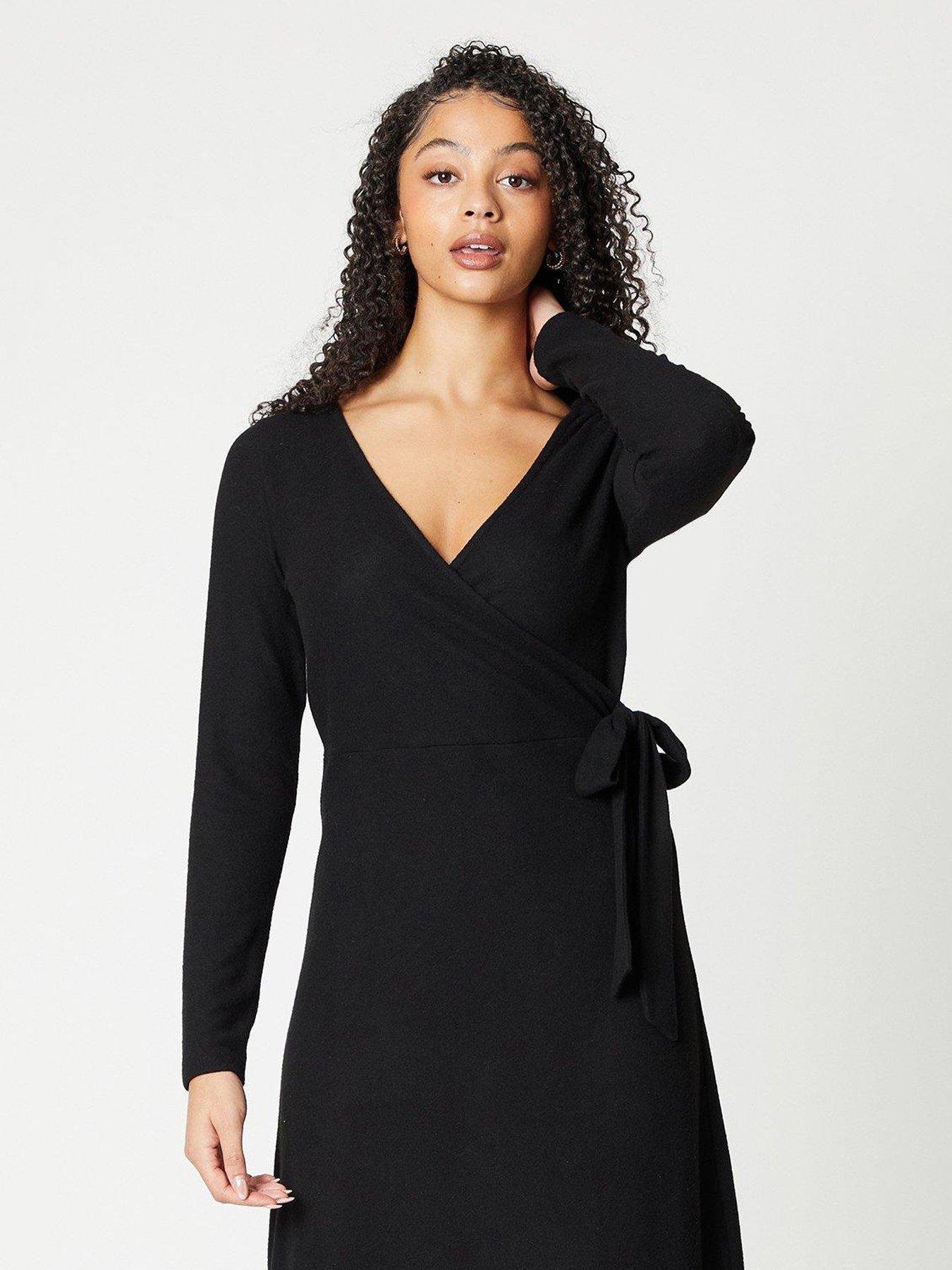 Dorothy Perkins Soft Touch Midi Wrap Dress Black Very