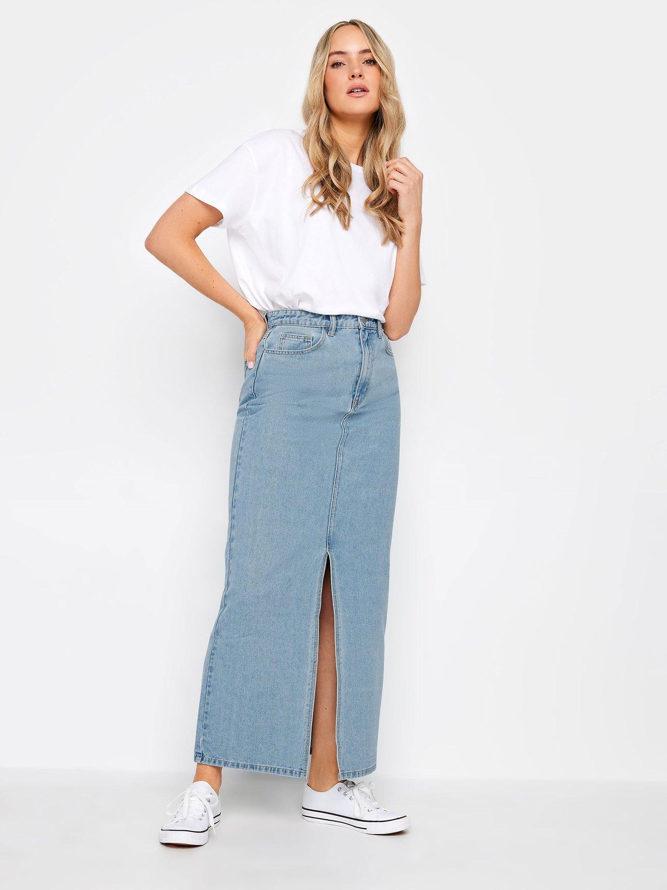 Long denim 2025 skirt front split