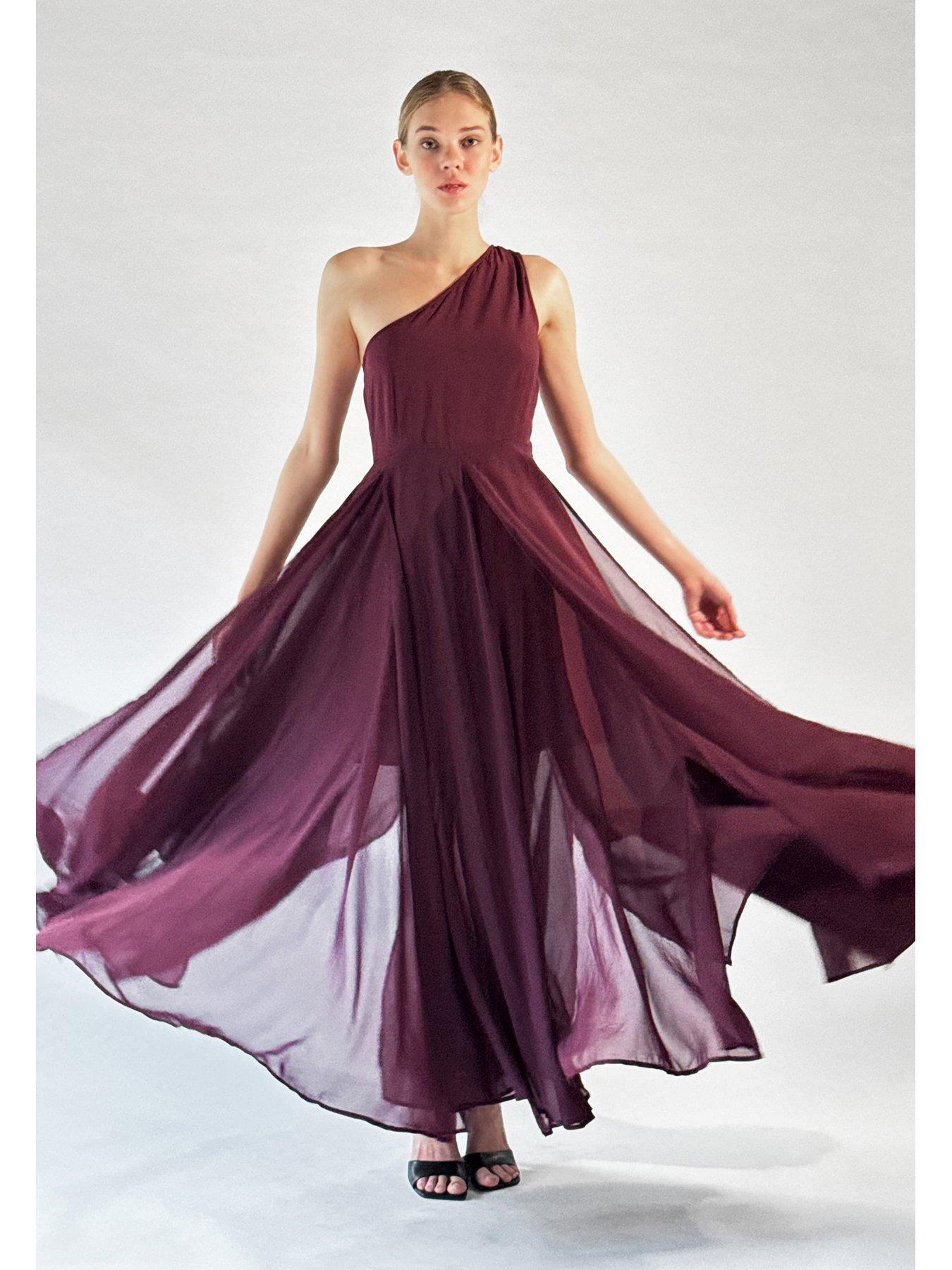 undefined Select one shoulder maxi dress with full skirt - Red