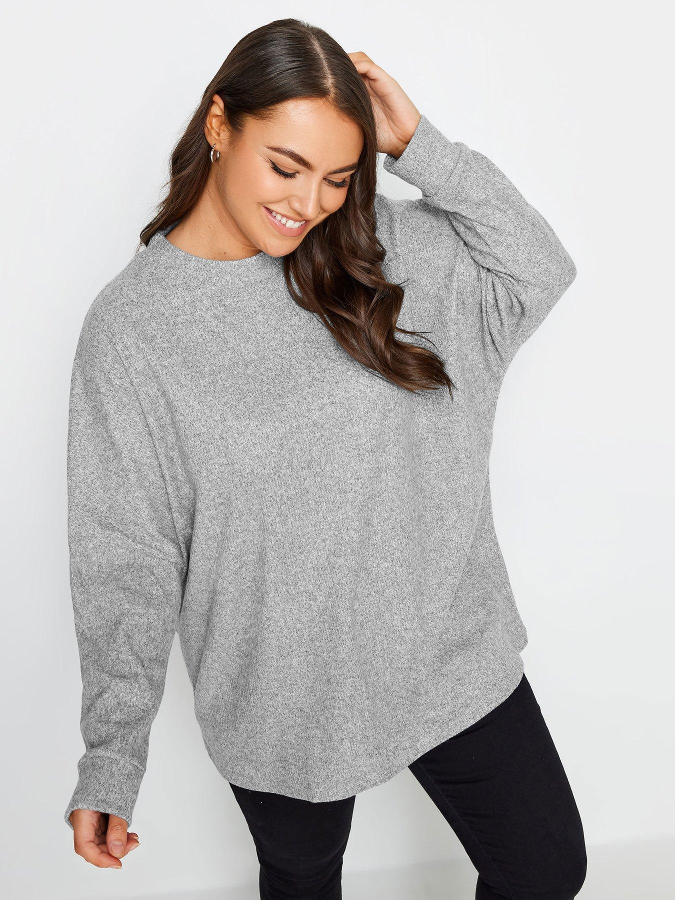 YOURS Plus Size Grey Marl Soft Touch Turtleneck Sweatshirt
