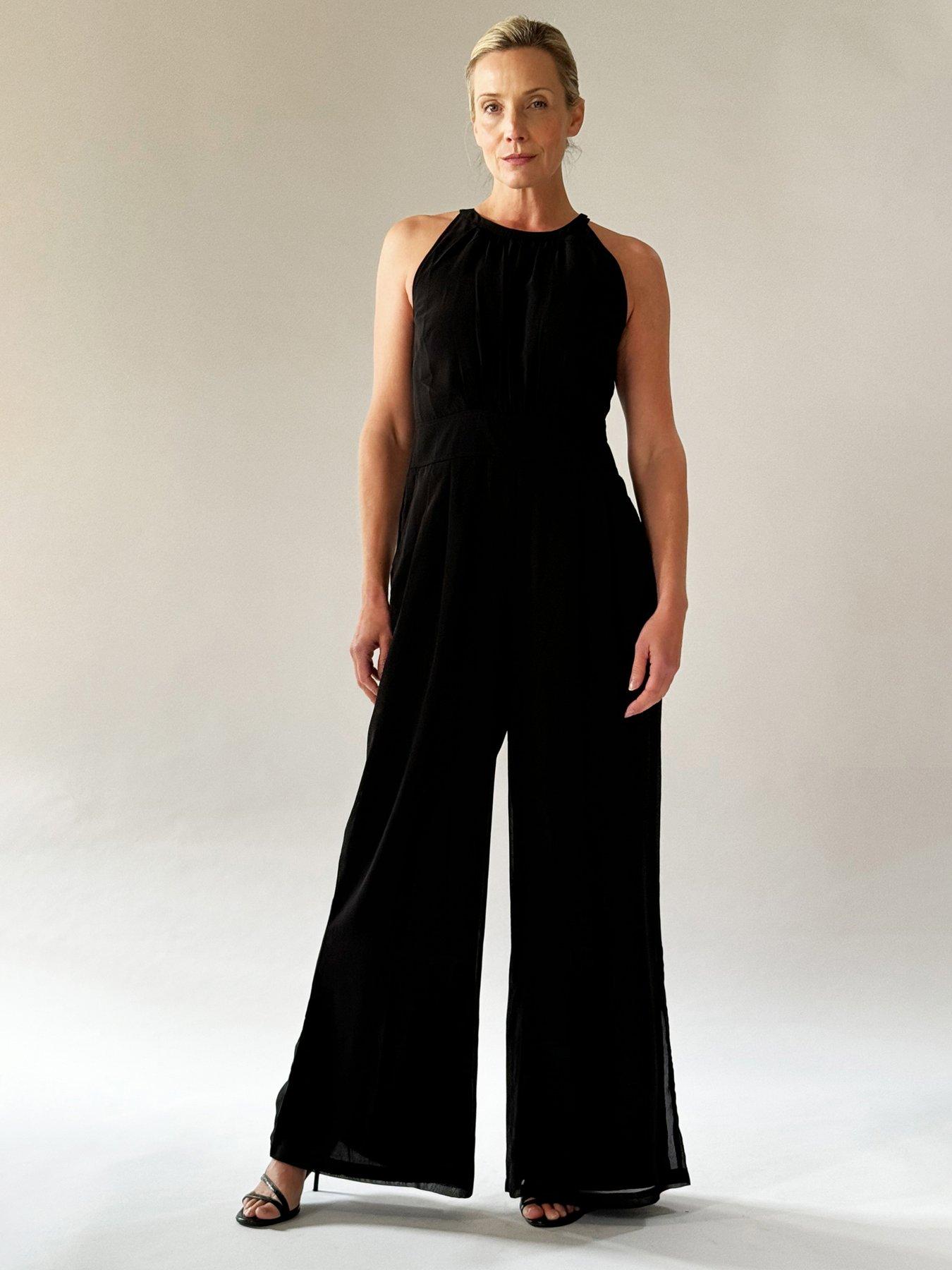 undefined Crew wide leg halterneck jumpsuit - Black