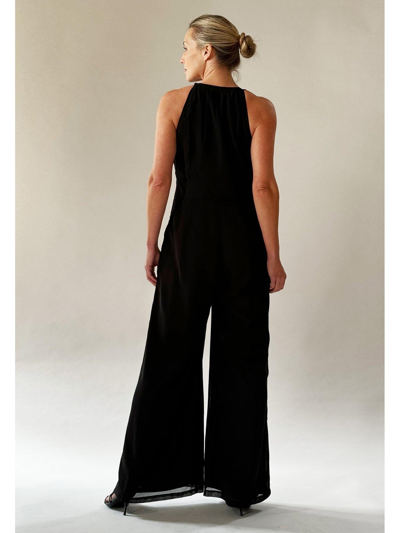 Image 3 of 5 of Religion Crew wide leg halterneck jumpsuit - Black
