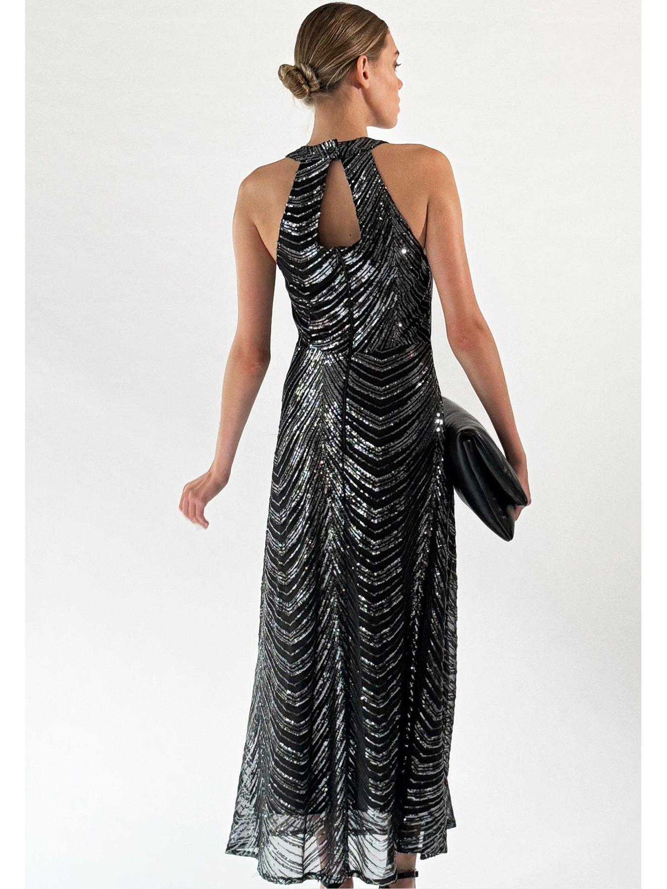 sachin and babi light blue dress SYDNEY'S BEVERLY HILLS Black and Gunmetal Metallic Stretch Knit Cocktail  Dress 4 6 For Sale at 1stDibs