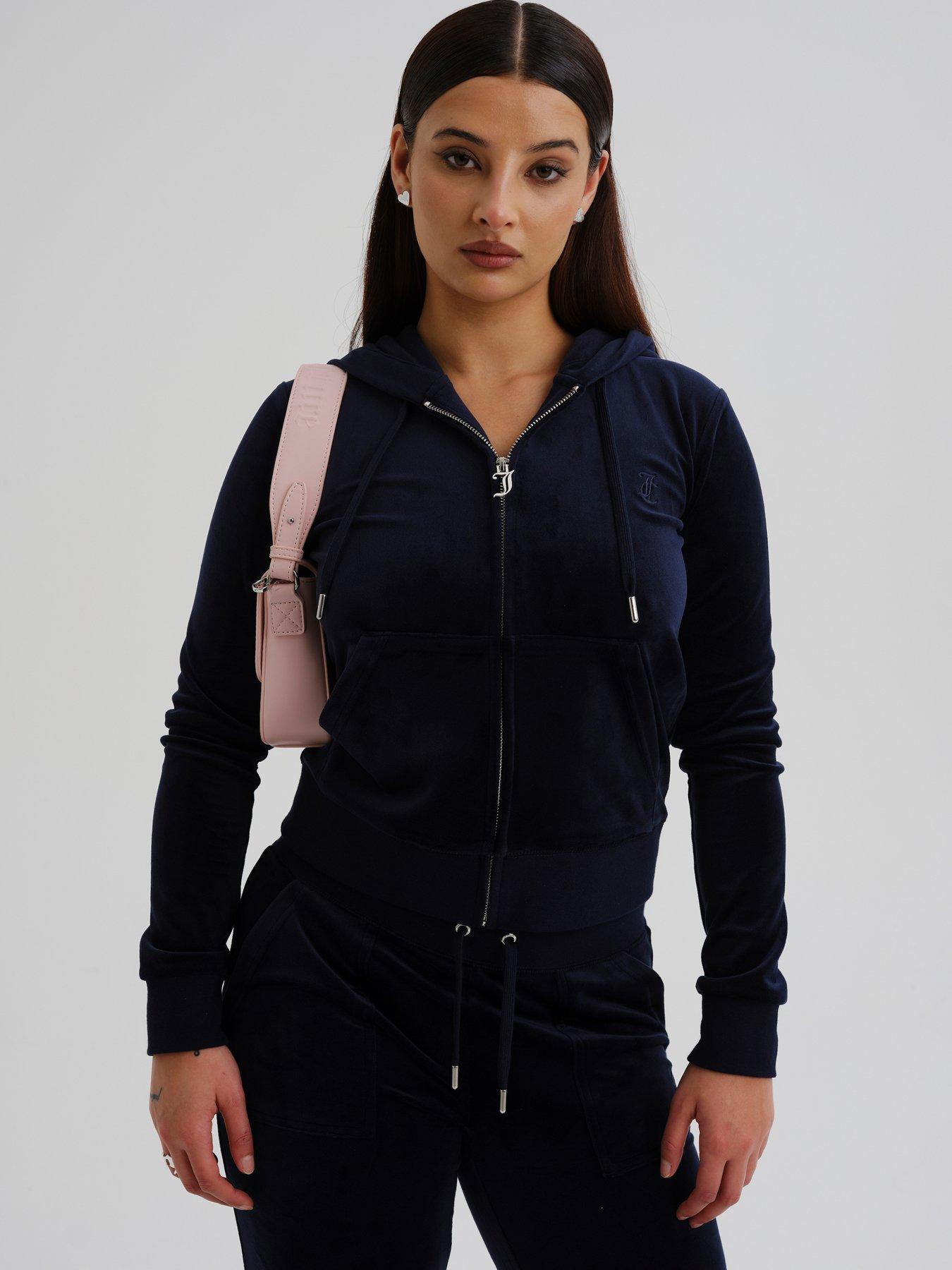 Juicy Couture Zip Through Velour Hoodie Navy