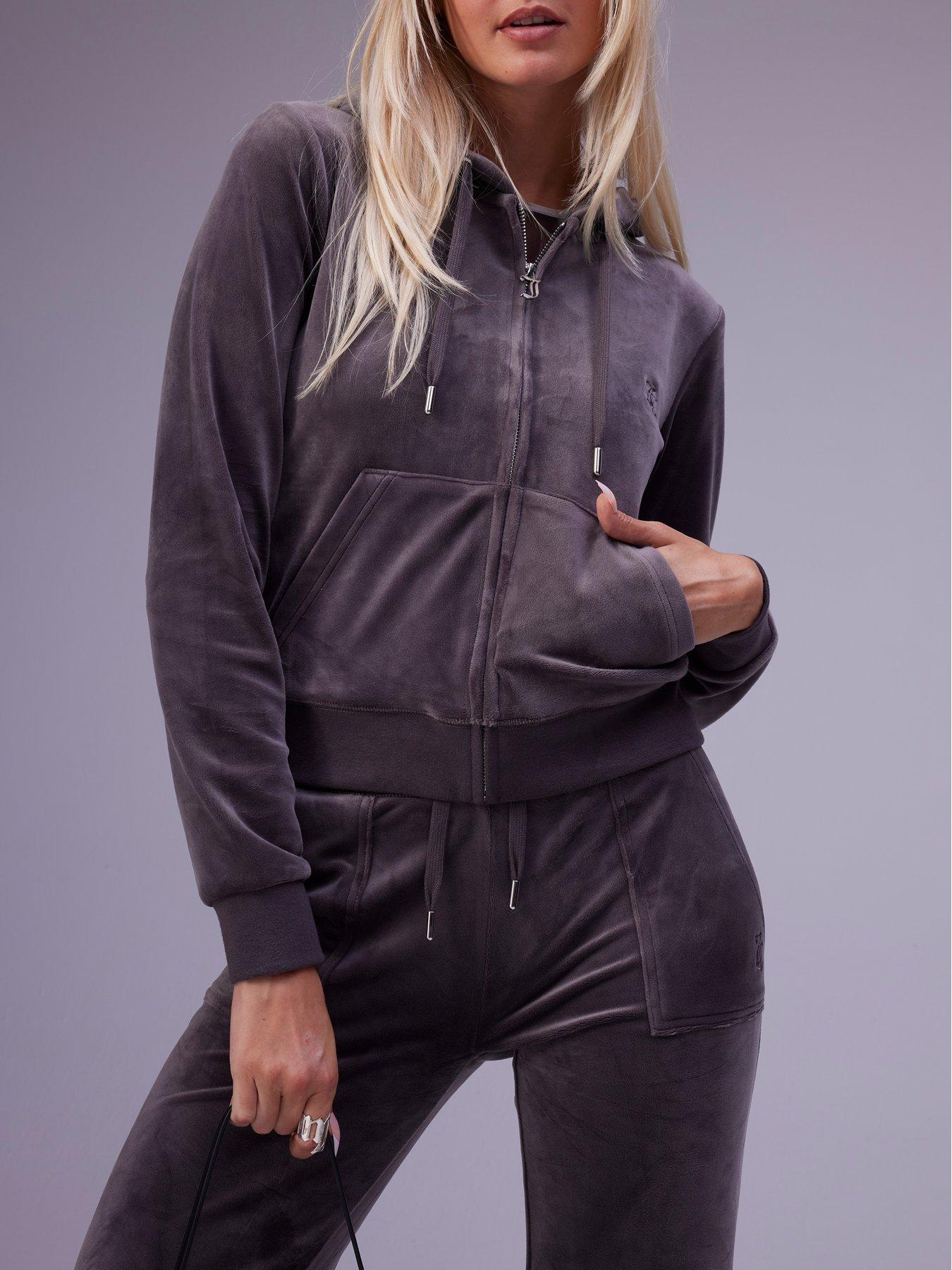 Grey velour hoodie clearance women's