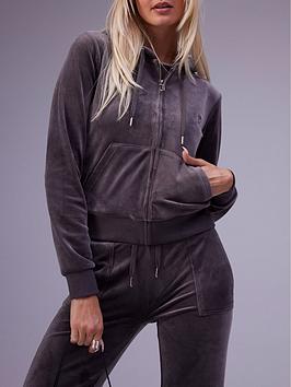 juicy couture zip through velour hoodie - grey