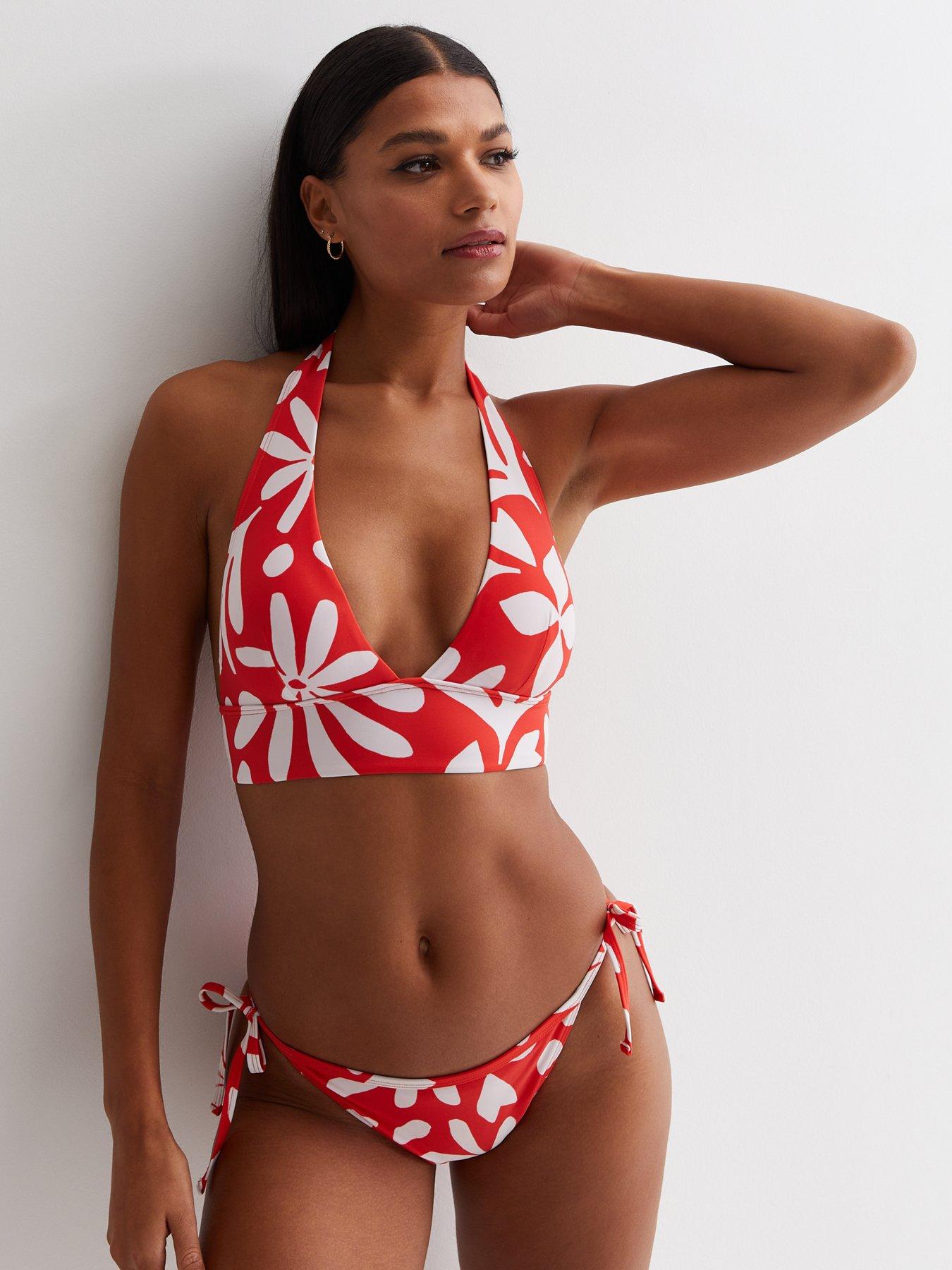 New Look Leaf Print Halter Bikini Top Red Very