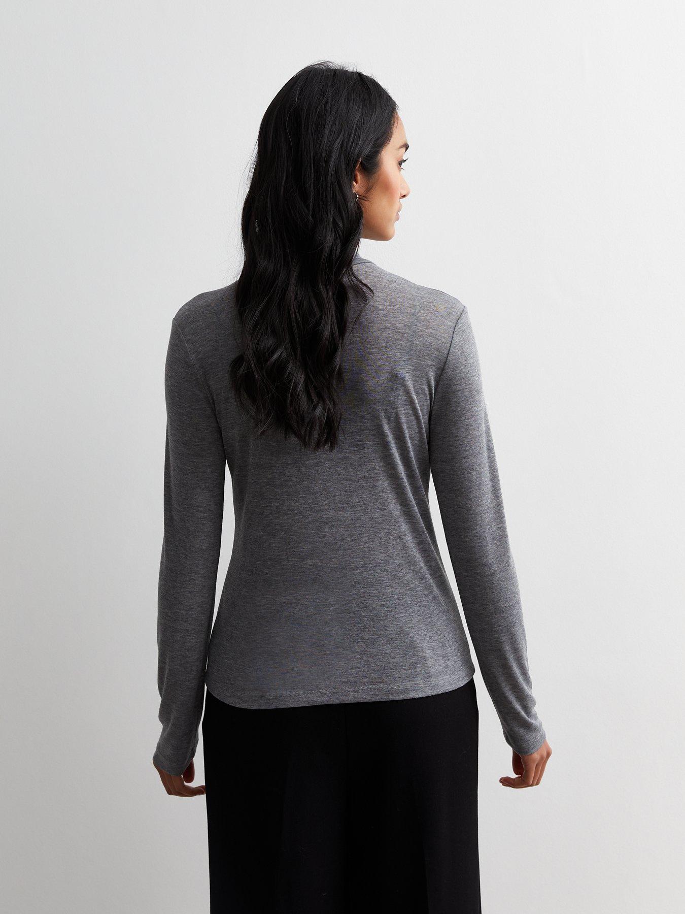 New Look Sheer Jersey High Neck Top - Dark Grey