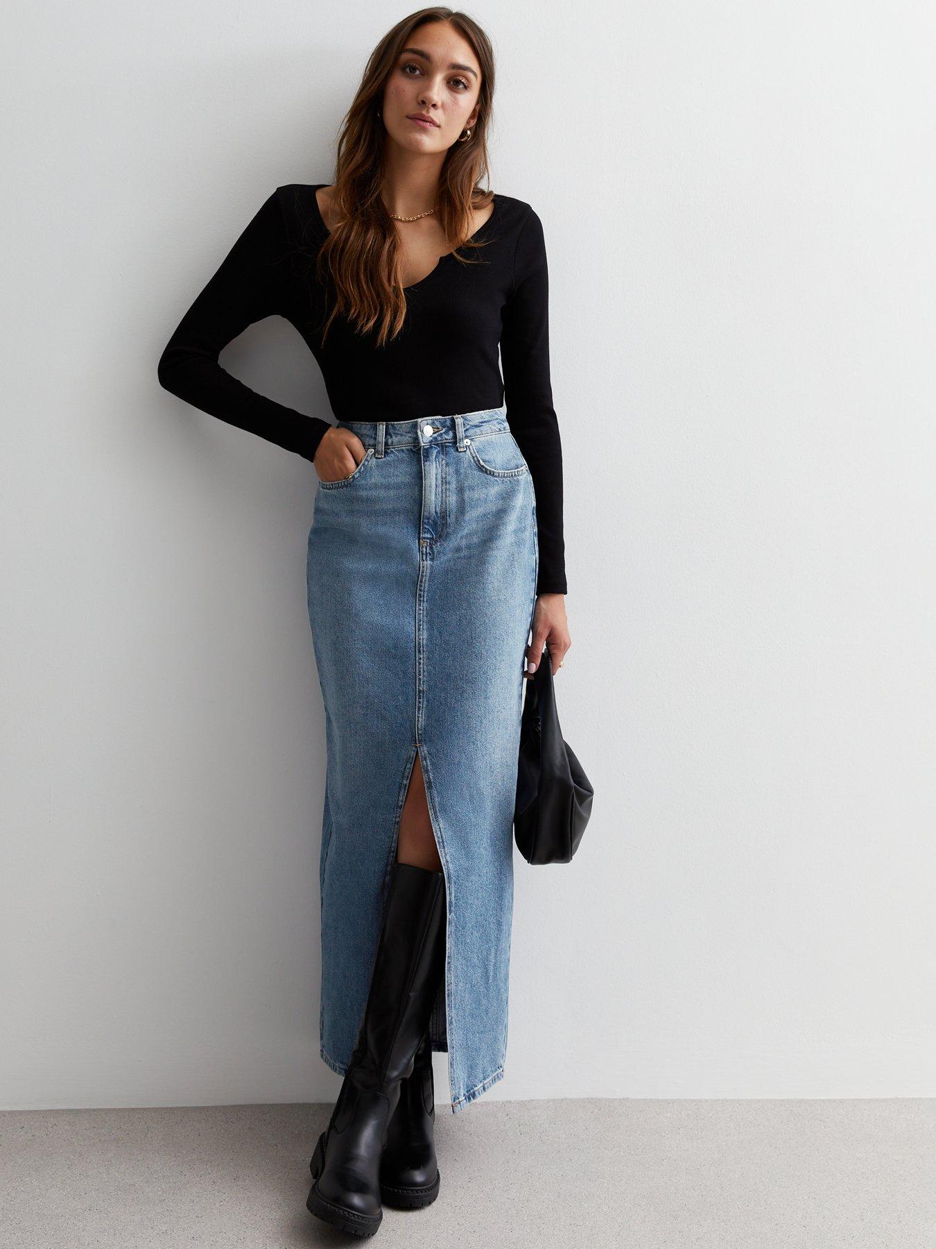 New Look Blue Full Length Denim Maxi Skirt | Very.co.uk