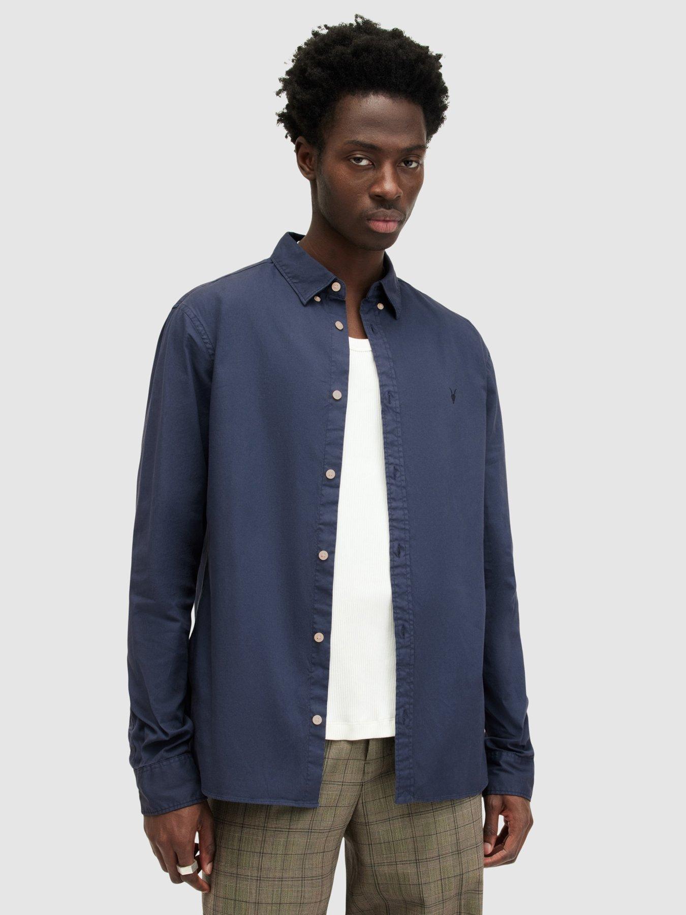 AllSaints Hawthorne Long Sleeve Shirt - Dark Blue | Very.co.uk