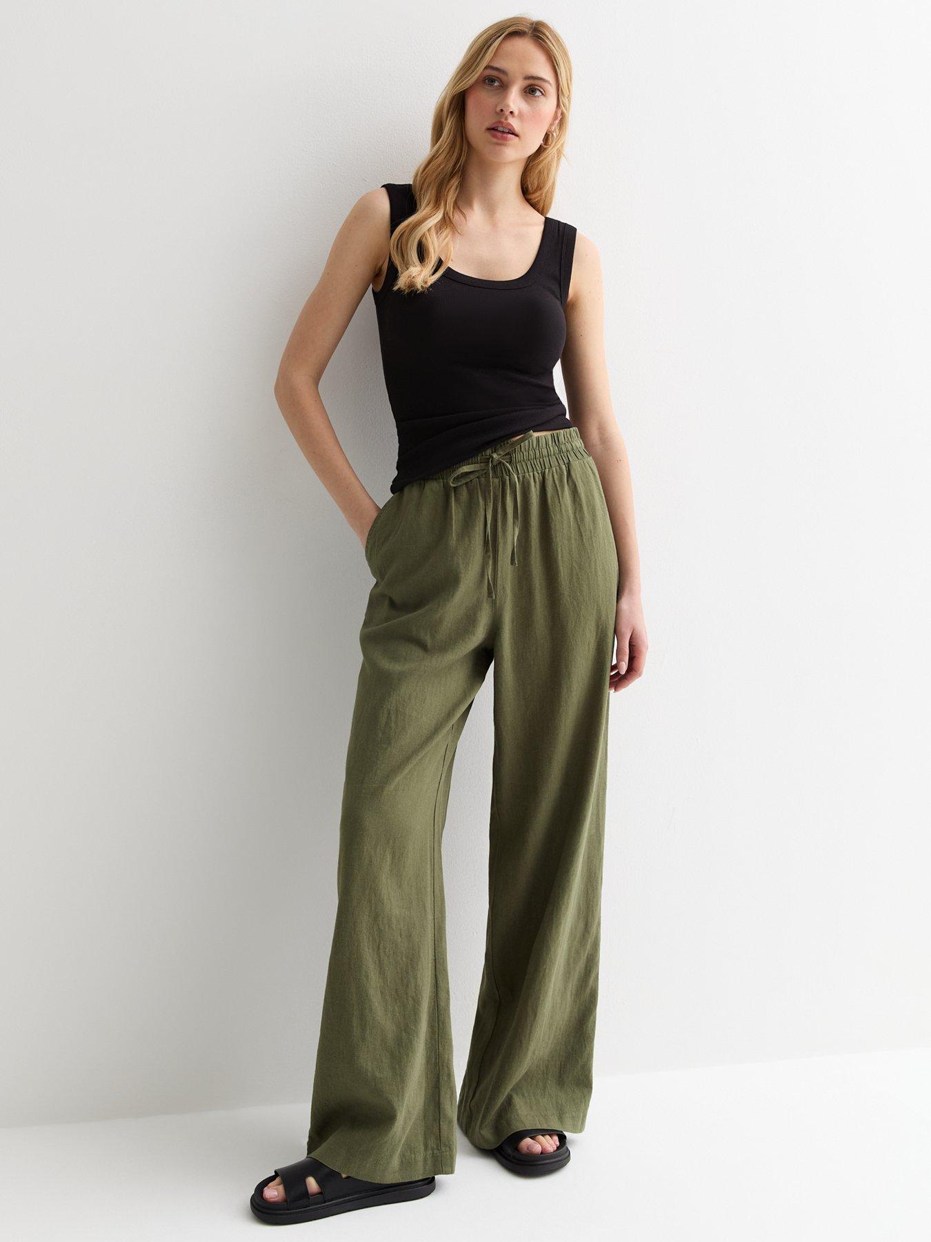 New Look Khaki Linen Blend Crop Wide Leg Trousers Very