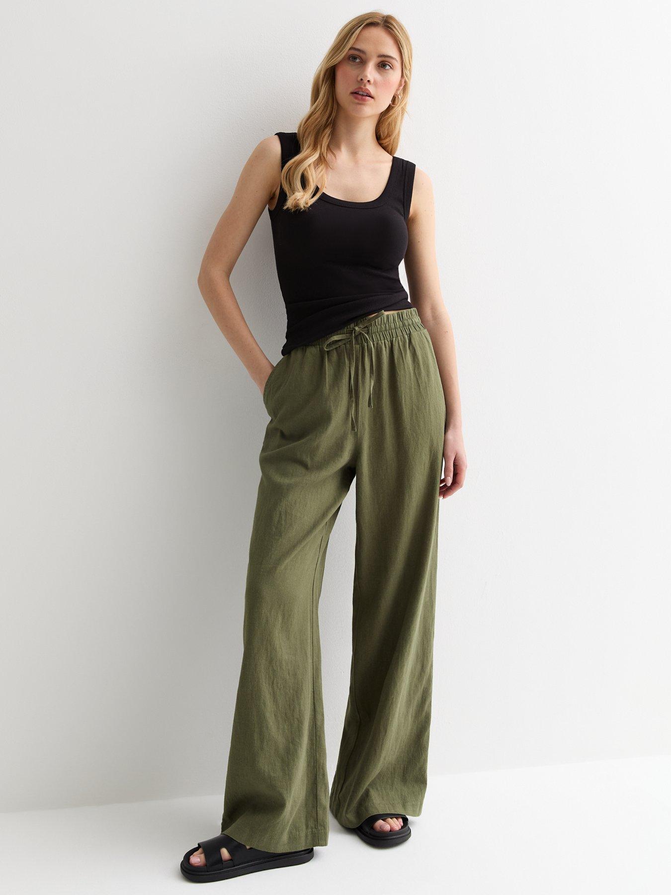 Khaki wide leg trousers hotsell